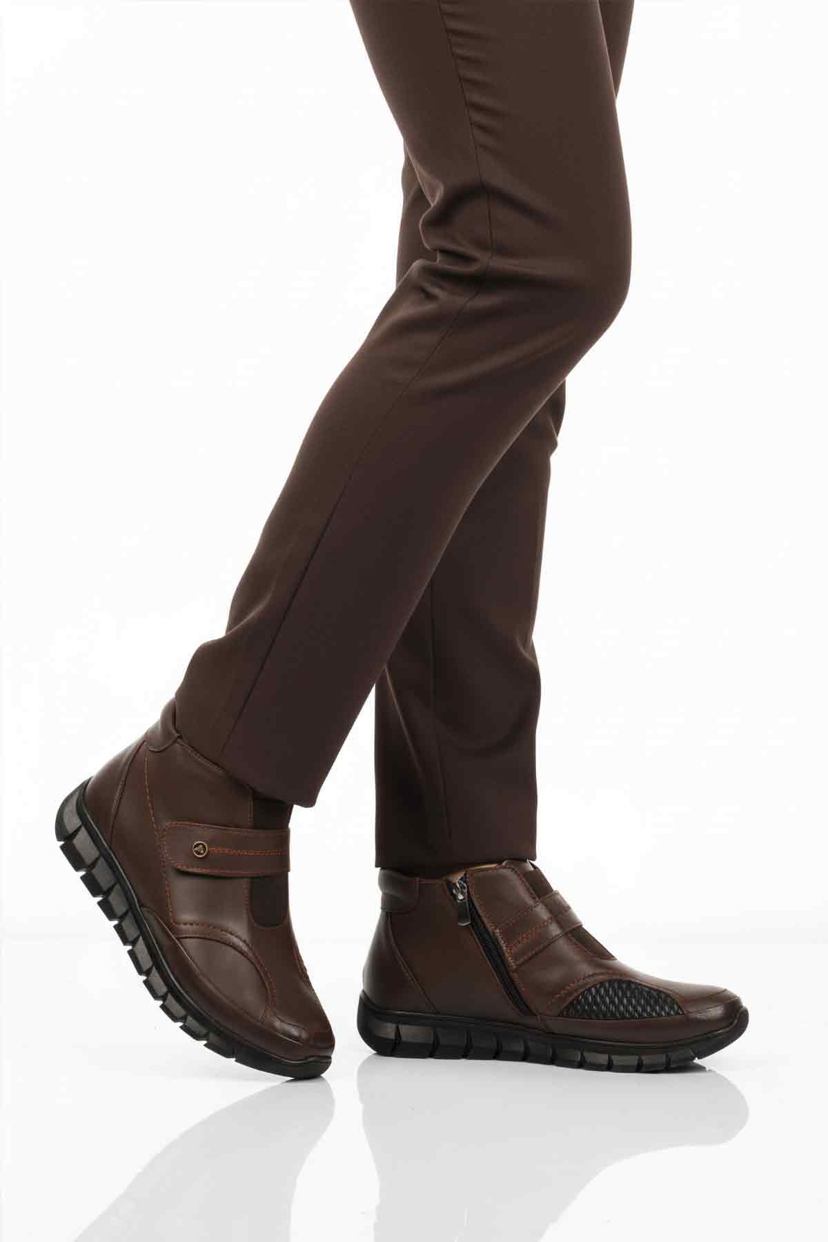 Aspor Kahve Hakiki Deri İçi Polarlı Fermuarlı Kadın Düz Bot - Görsel 2