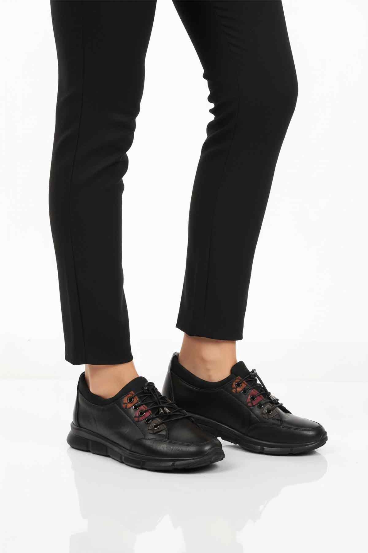 Aspor Siyah Hakiki Deri Ortopedik Kadın Casual Ayakkabı - Görsel 2