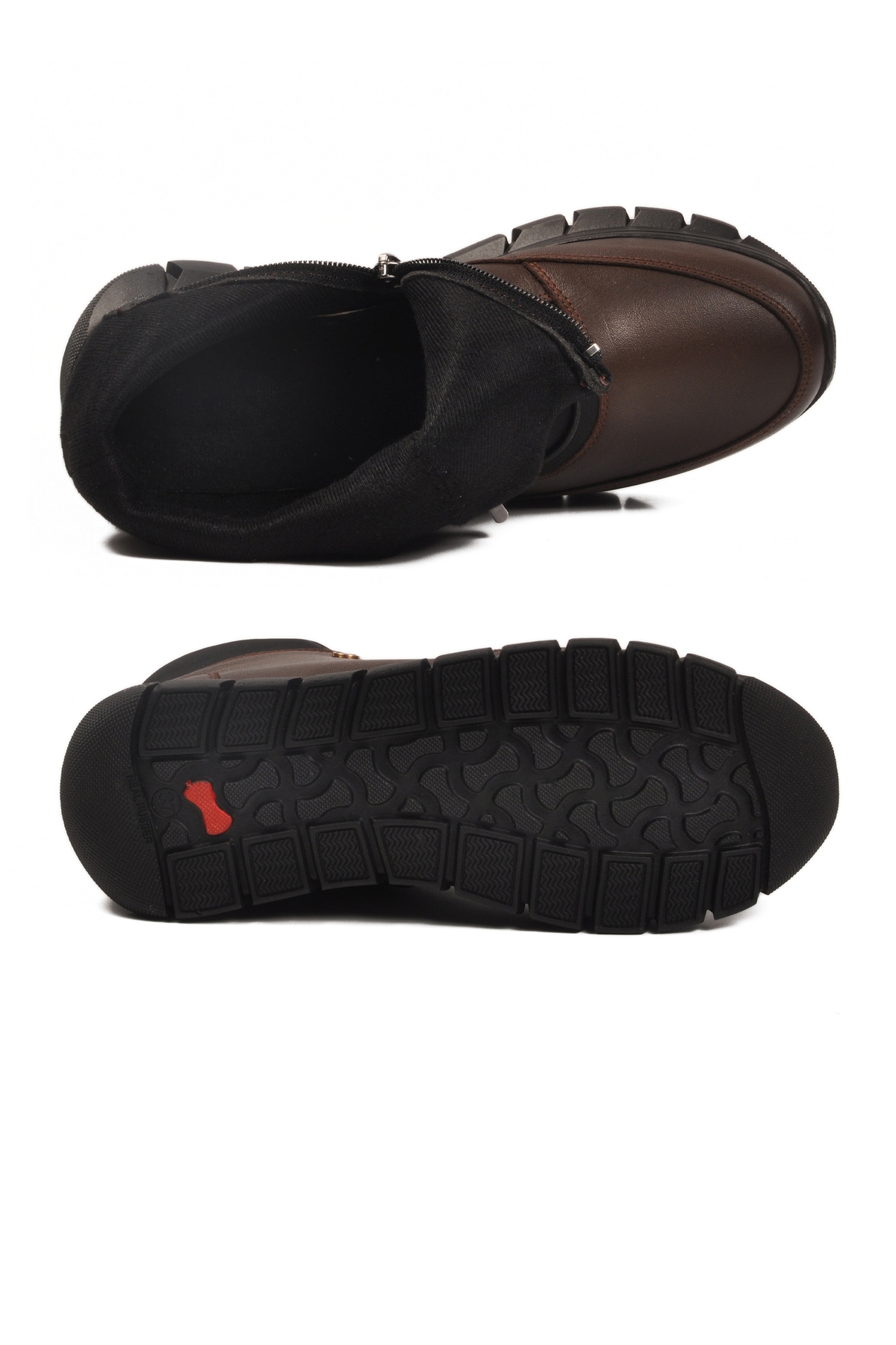 Aspor Kahve Hakiki Deri İçi Polarlı Fermuarlı Kadın Düz Bot - Görsel 6