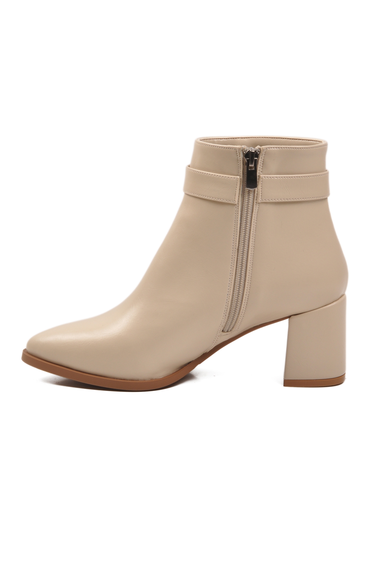 Krem İçi Kürklü Fermuarlı Kadın Topuklu Bot - Görsel 5