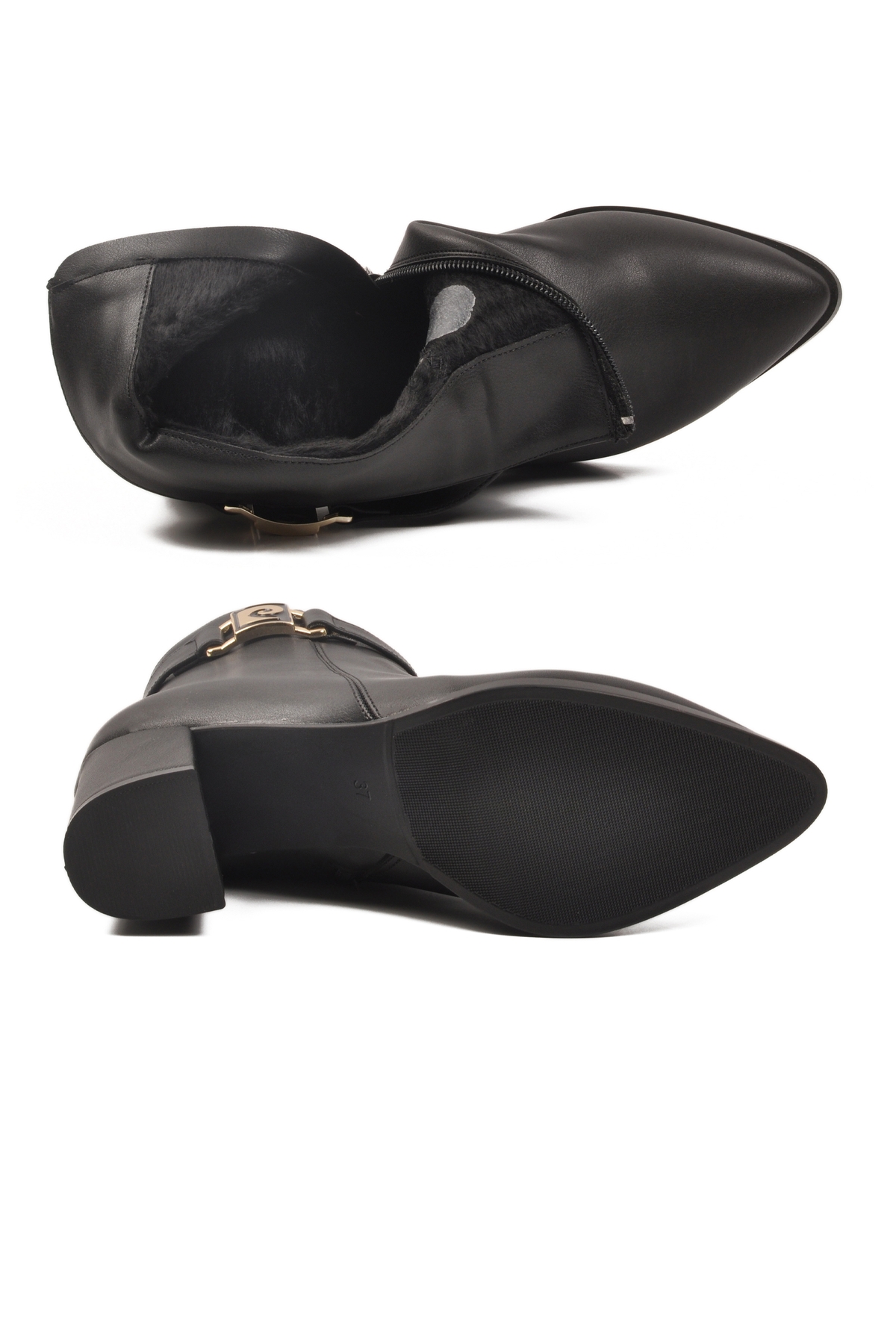 Siyah İçi Kürklü Fermuarlı Kadın Topuklu Bot - Görsel 6