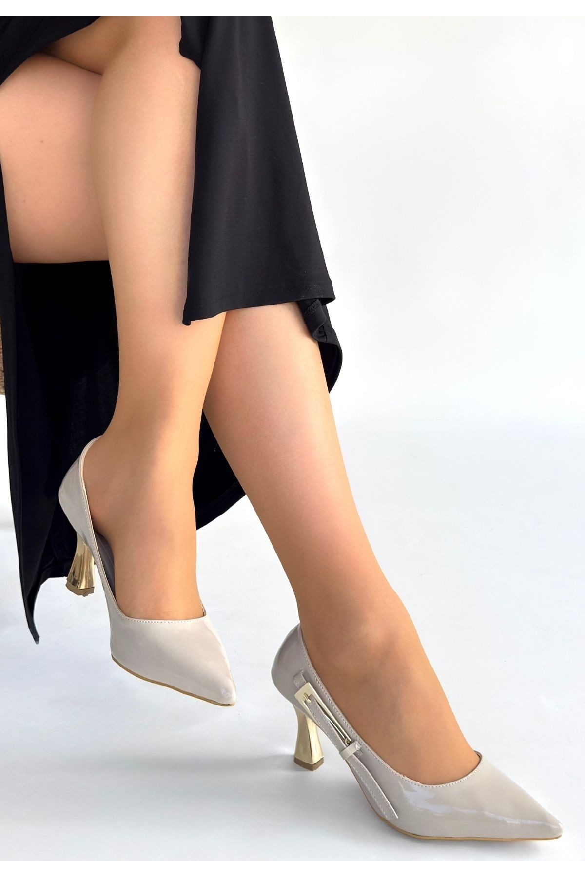 Bej Rugan Kadın Topuklu Ayakkabı - Görsel 3