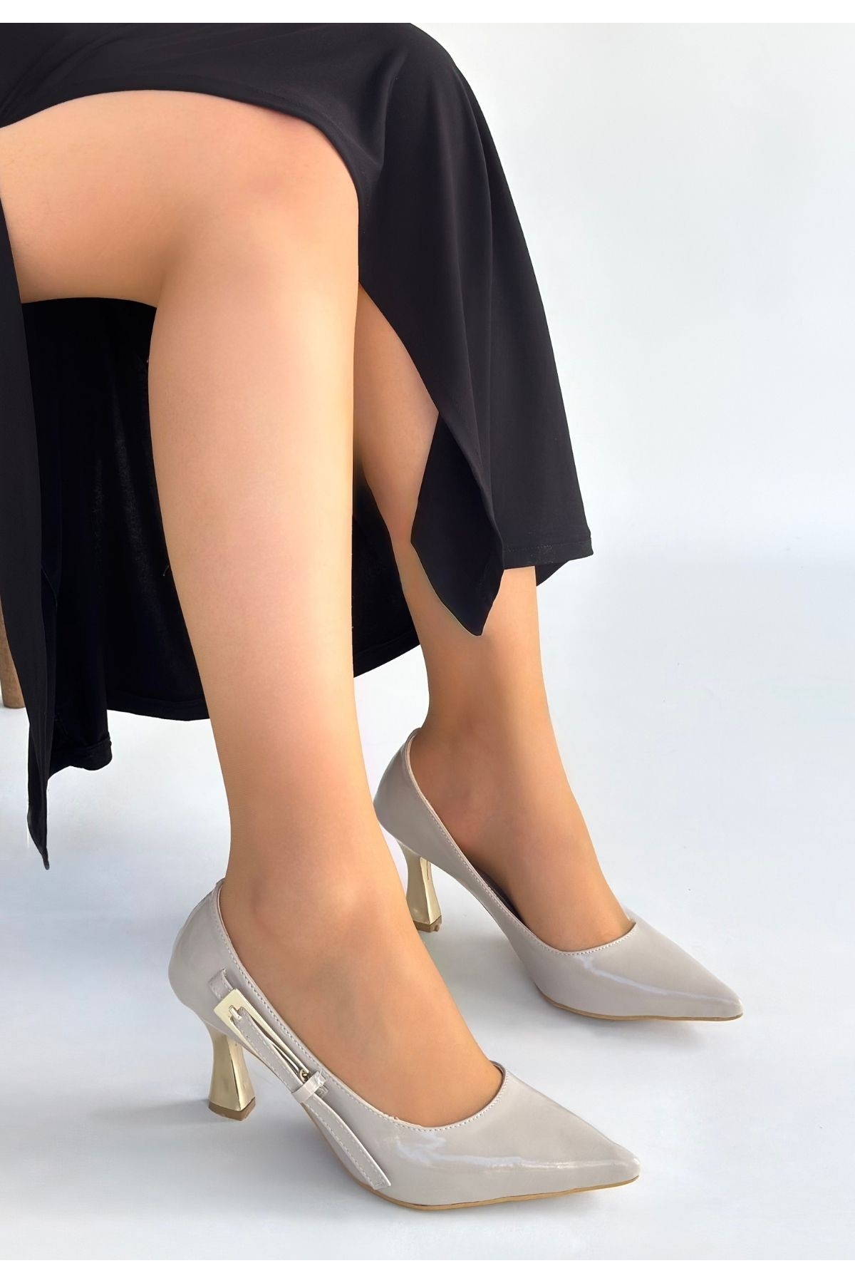 Bej Rugan Kadın Topuklu Ayakkabı - Görsel 4