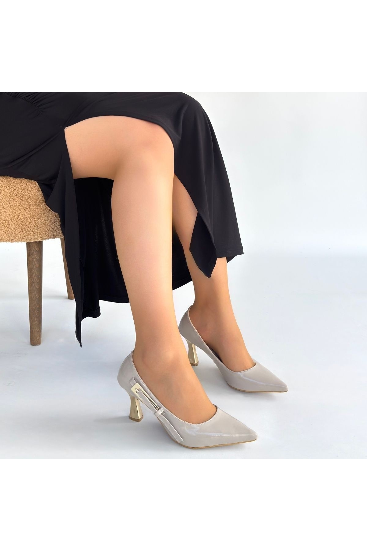 Bej Rugan Kadın Topuklu Ayakkabı - Görsel 5