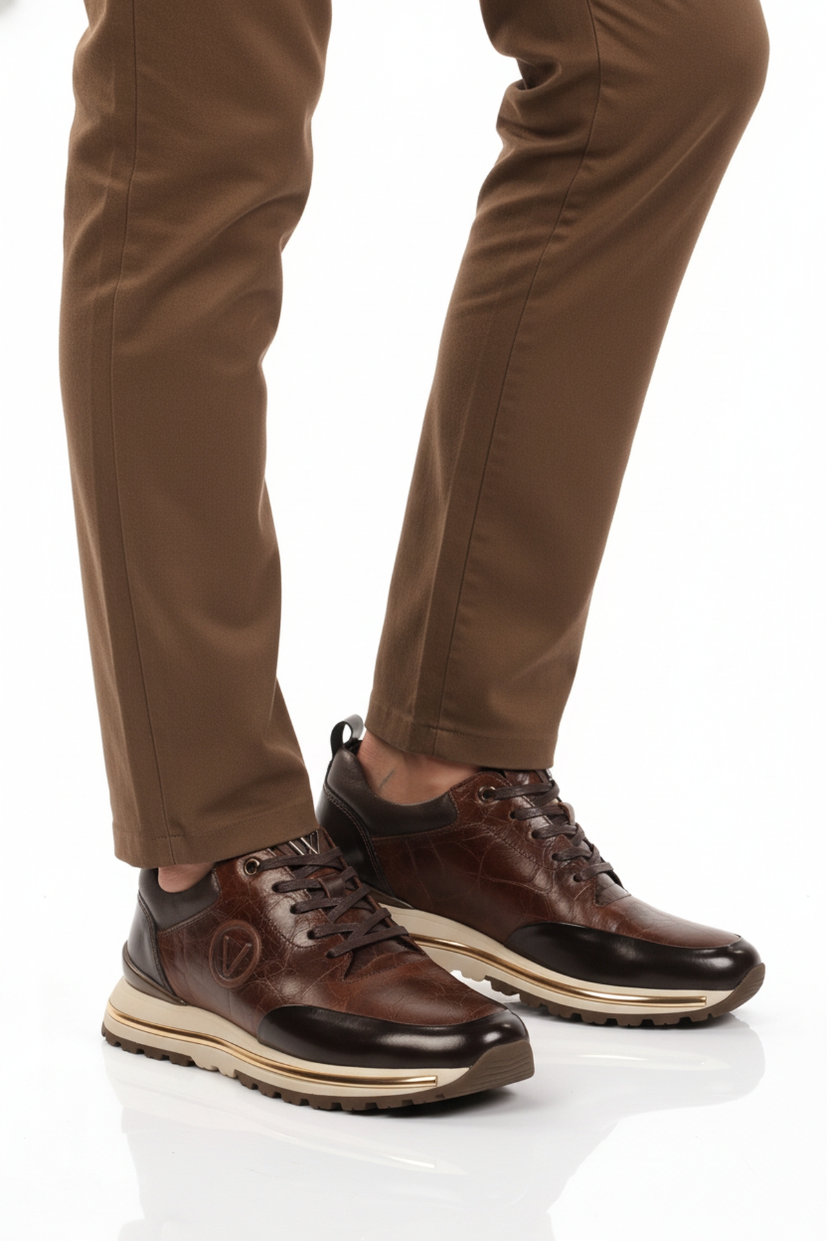 Kahve Hakiki Deri Bağcıklı Erkek Sneaker - Görsel 2