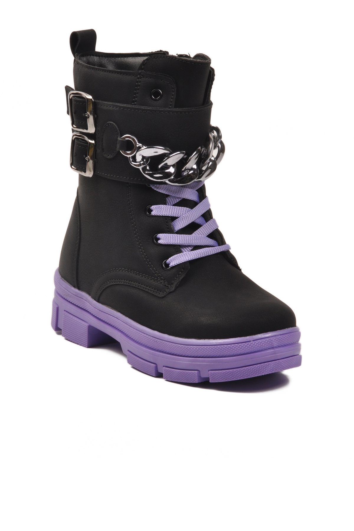 Aspor Siyah Lila İçi Polarlı Kız Çocuk Düz Bot - Görsel 4