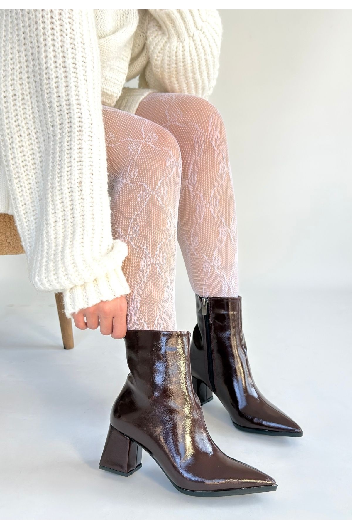 Bordo Rugan Fermuarlı Kadın Topuklu Bot - Görsel 3
