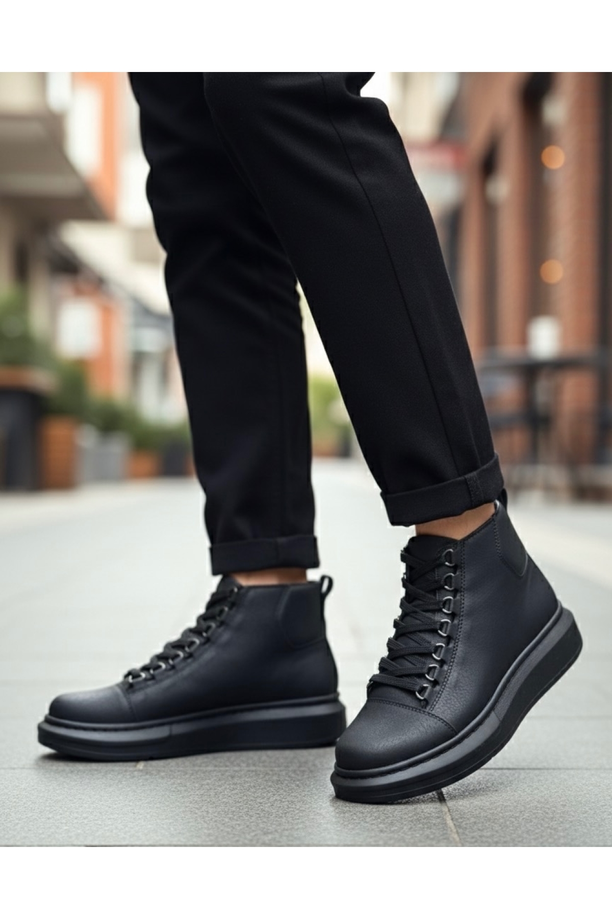 Bağcıklı Erkek Sneaker Bot SİYAH (SİYAH TABAN) - Görsel 2