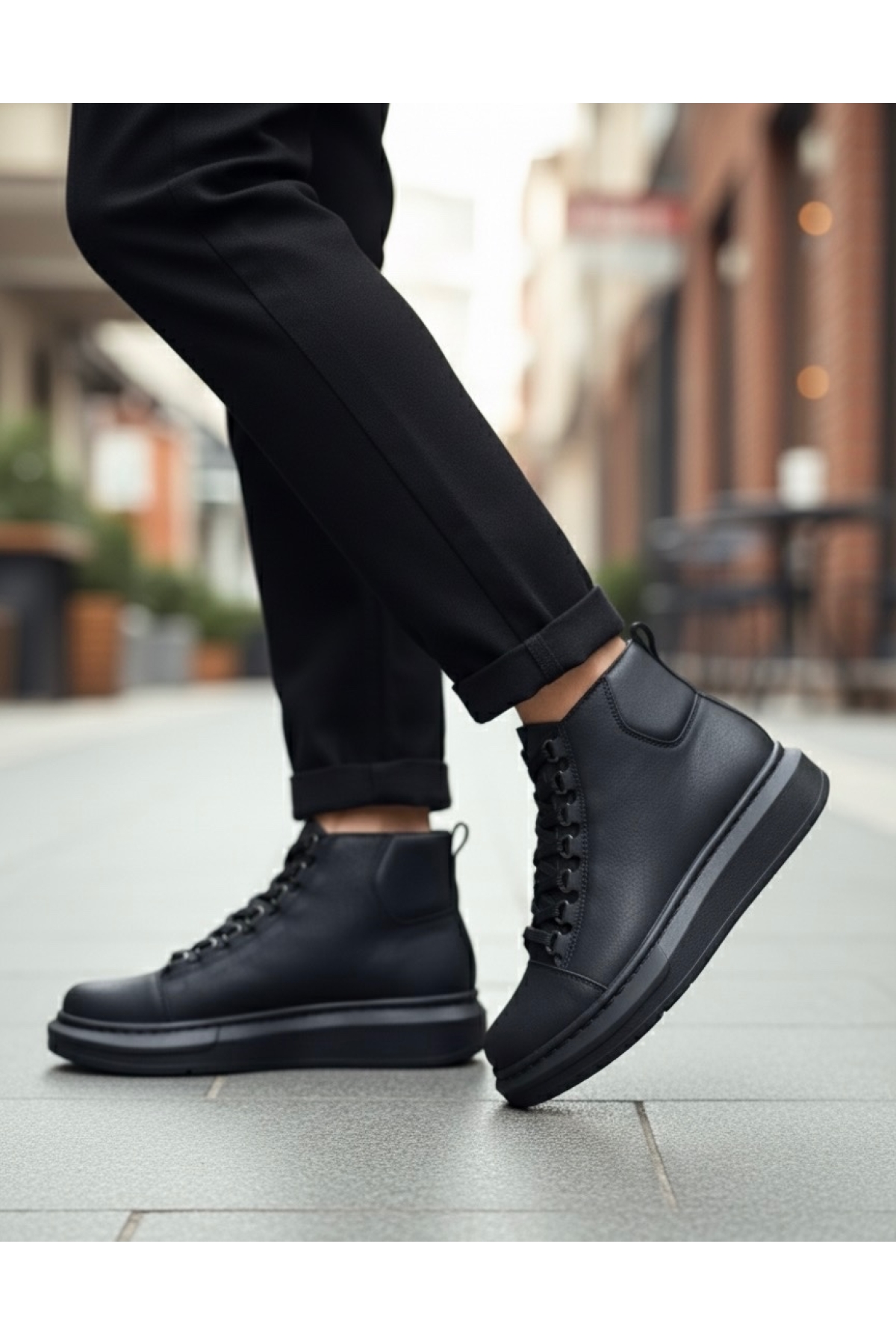 Bağcıklı Erkek Sneaker Bot SİYAH (SİYAH TABAN) - Görsel 3