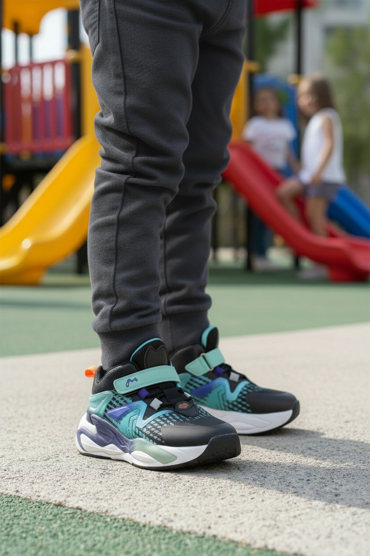 Marcokids Siyah Yeşil Cırtlı Erkek Çocuk Hi Sneaker - Görsel 4