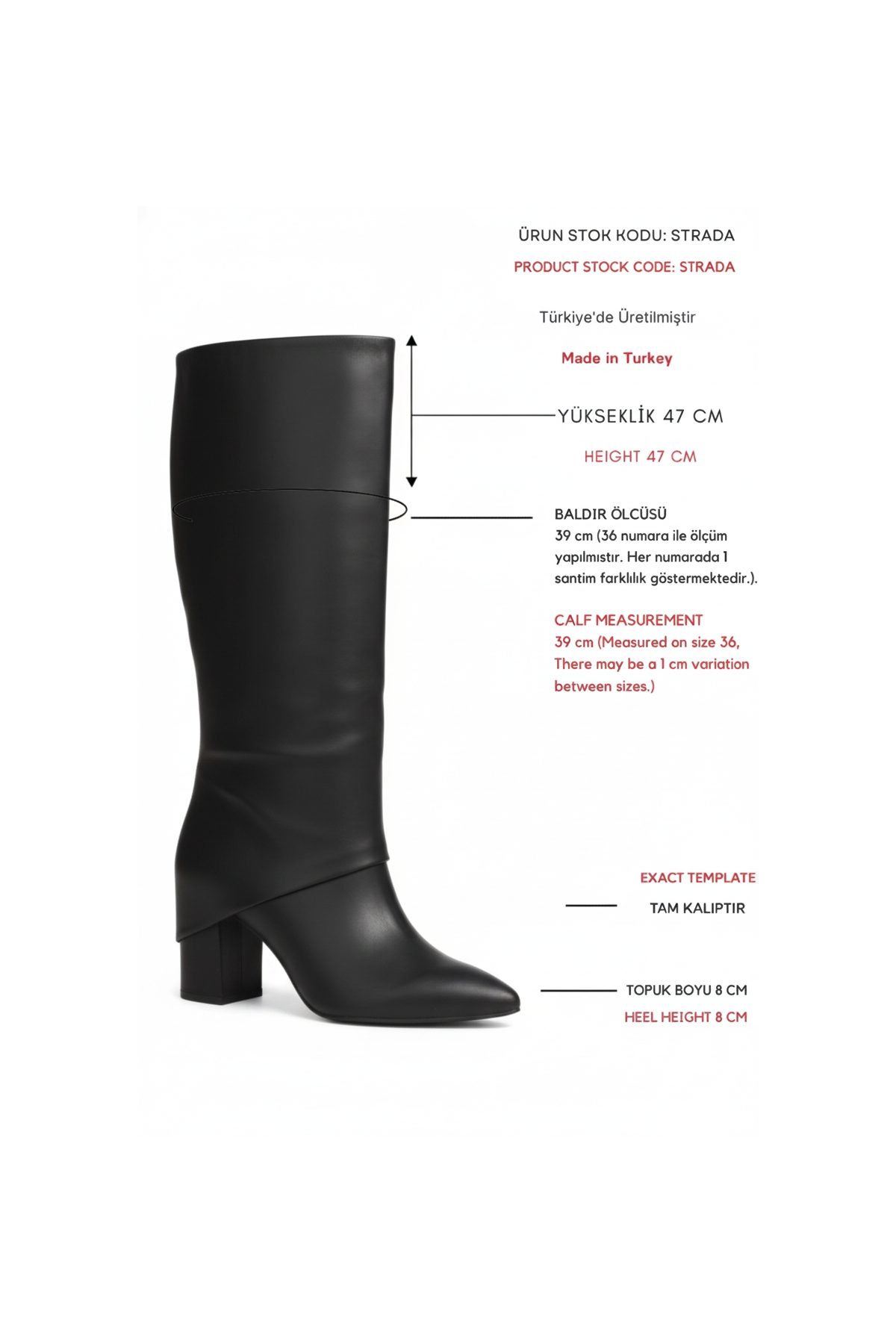 Strada Siyah Mat Tak-Çıkar Konçlu (8 cm Topuk Boyu ) Günlük Kullanım Bot Ve Çizme - Görsel 3