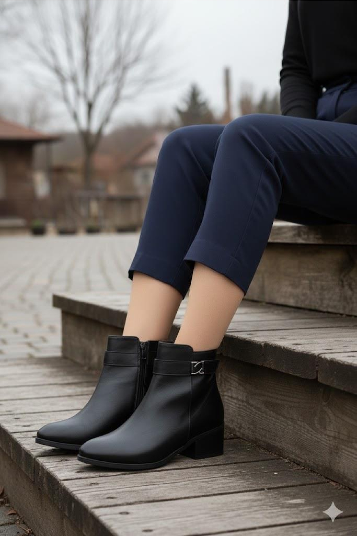 1095 Rahat Esnek Toka Detaylı Sıcak Astar 4 Cm yüksek Topuk Kadın Bot - Görsel 6