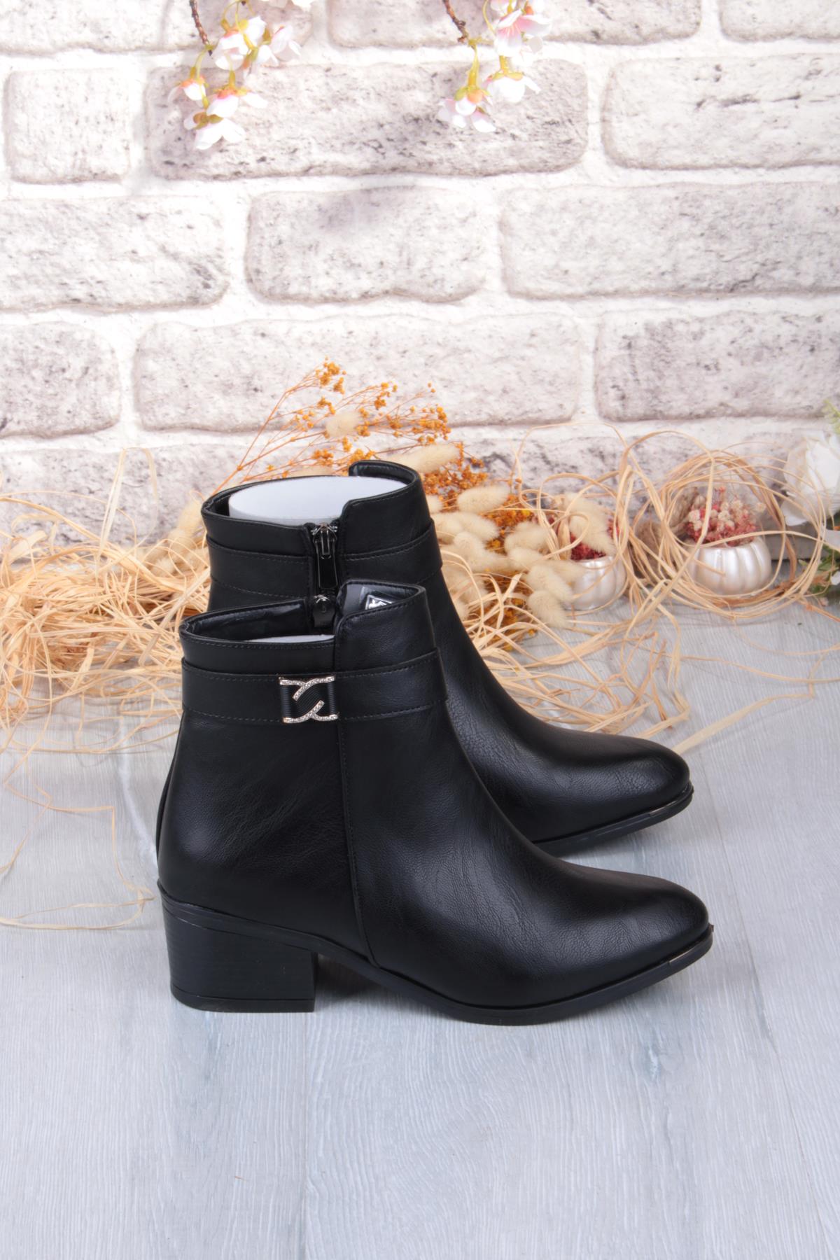 1095 Rahat Esnek Toka Detaylı Sıcak Astar 4 Cm yüksek Topuk Kadın Bot - Görsel 7