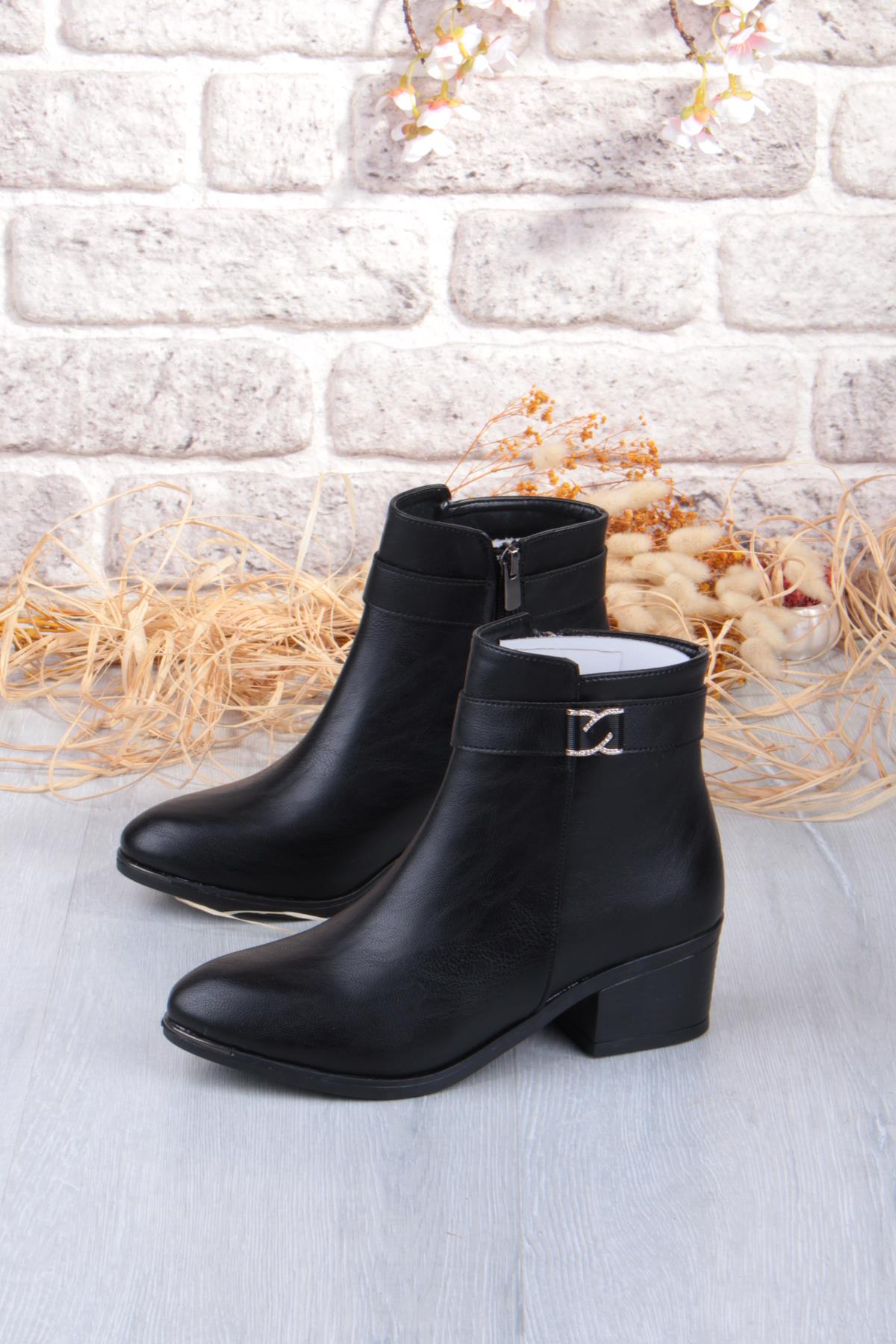 1095 Rahat Esnek Toka Detaylı Sıcak Astar 4 Cm yüksek Topuk Kadın Bot - Görsel 8