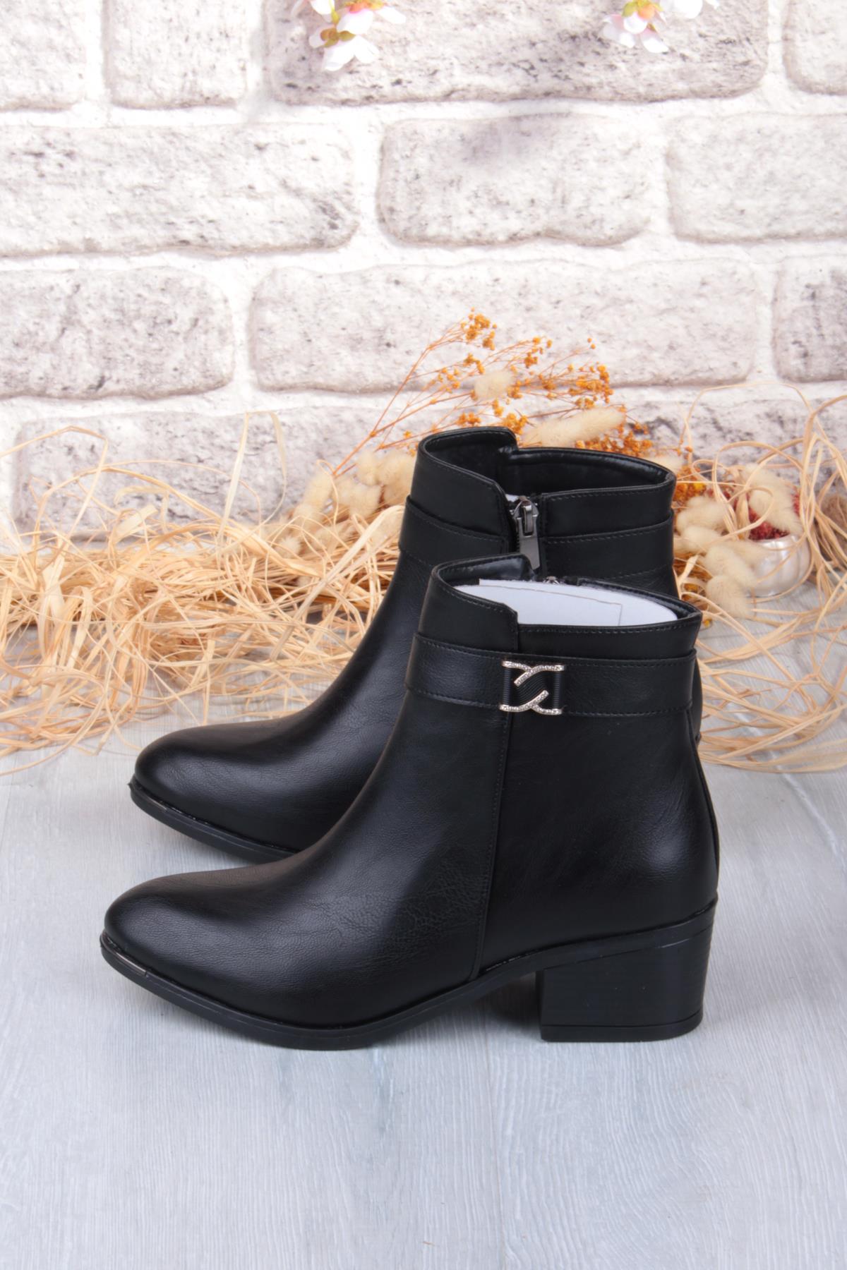 1095 Rahat Esnek Toka Detaylı Sıcak Astar 4 Cm yüksek Topuk Kadın Bot - Görsel 9