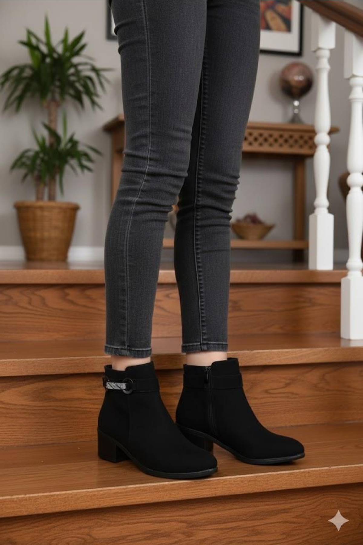 1093 Rahat Esnek Toka Detaylı Sıcak Astar 4 Cm yüksek Topuk Kadın Bot - Görsel 9