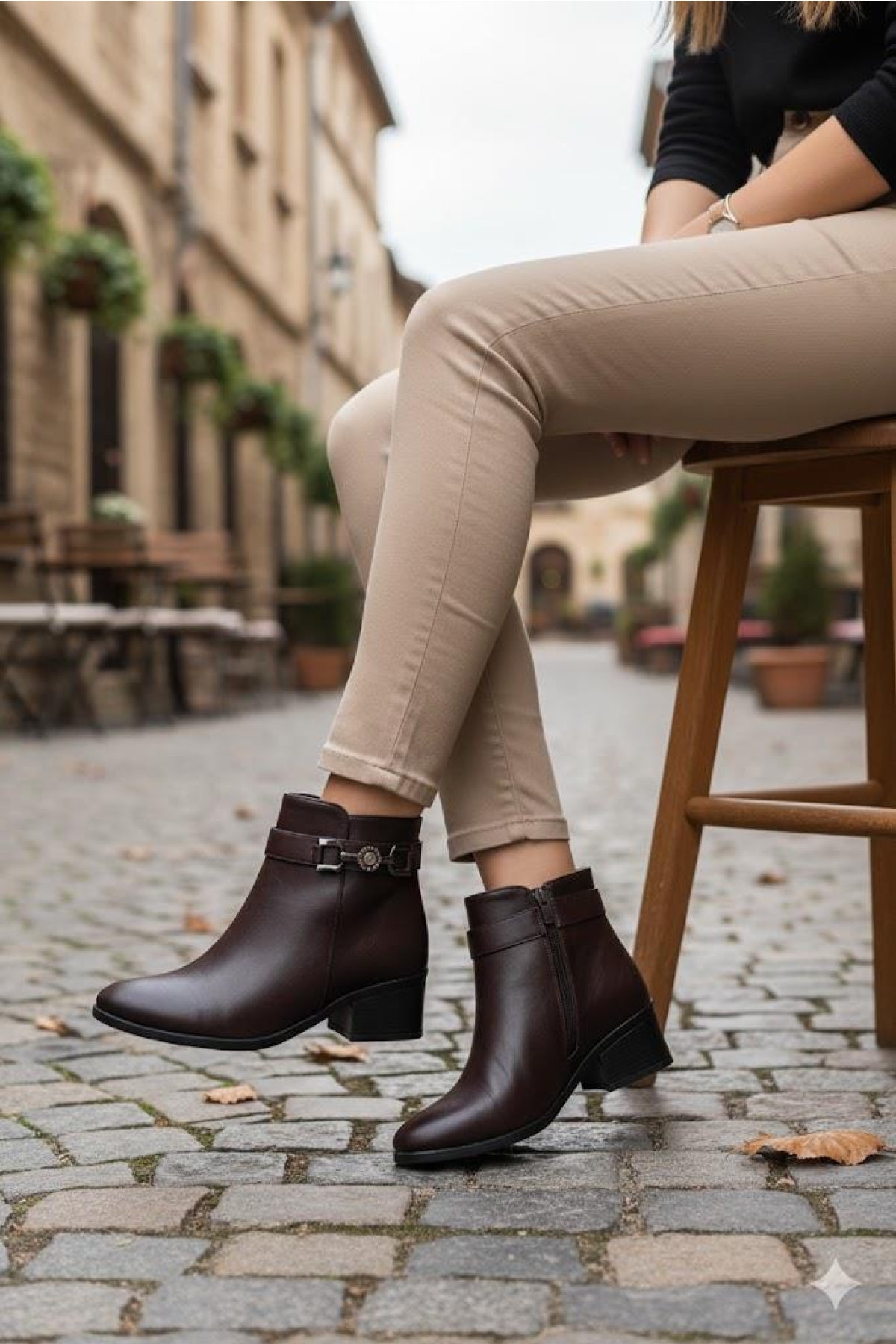 1094 Rahat Esnek Toka Detaylı Sıcak Astar 4 Cm yüksek Topuk Kadın Bot - Görsel 2