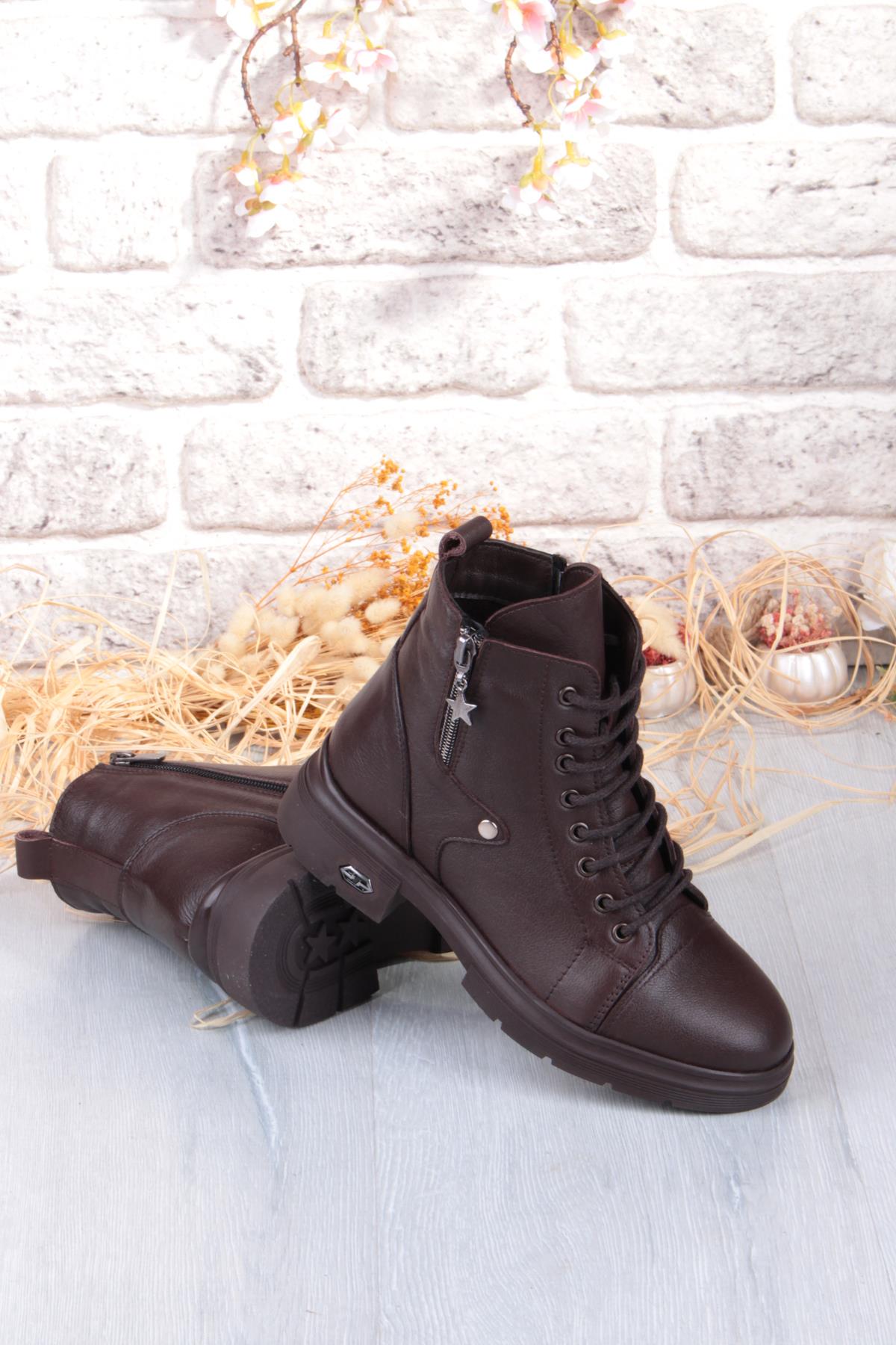 1180 Rahat Sıcak Astar Kaymaz Taban Yumuşak Hakiki Deri Kadın Bot - Görsel 9