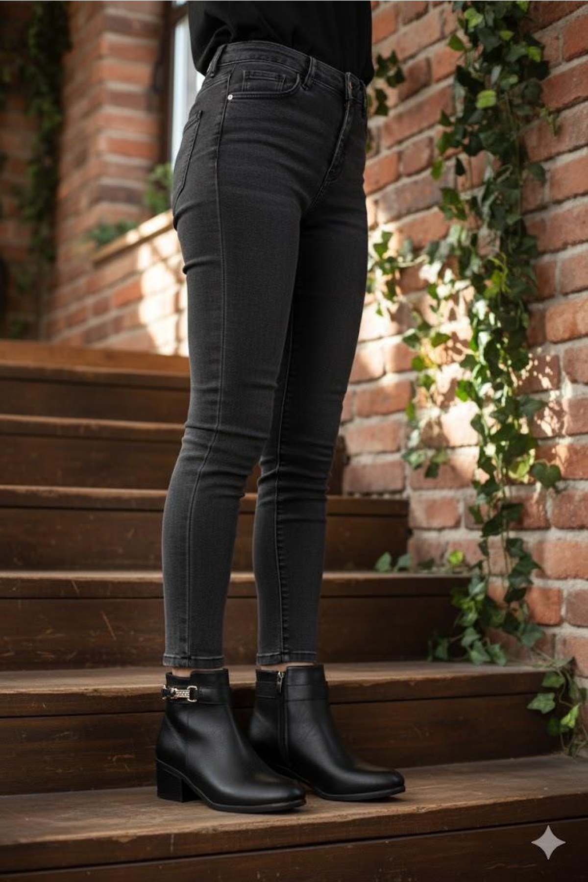 1092 Rahat Esnek Toka Detaylı Sıcak Astar 4 Cm yüksek Topuk Kadın Bot - Görsel 7