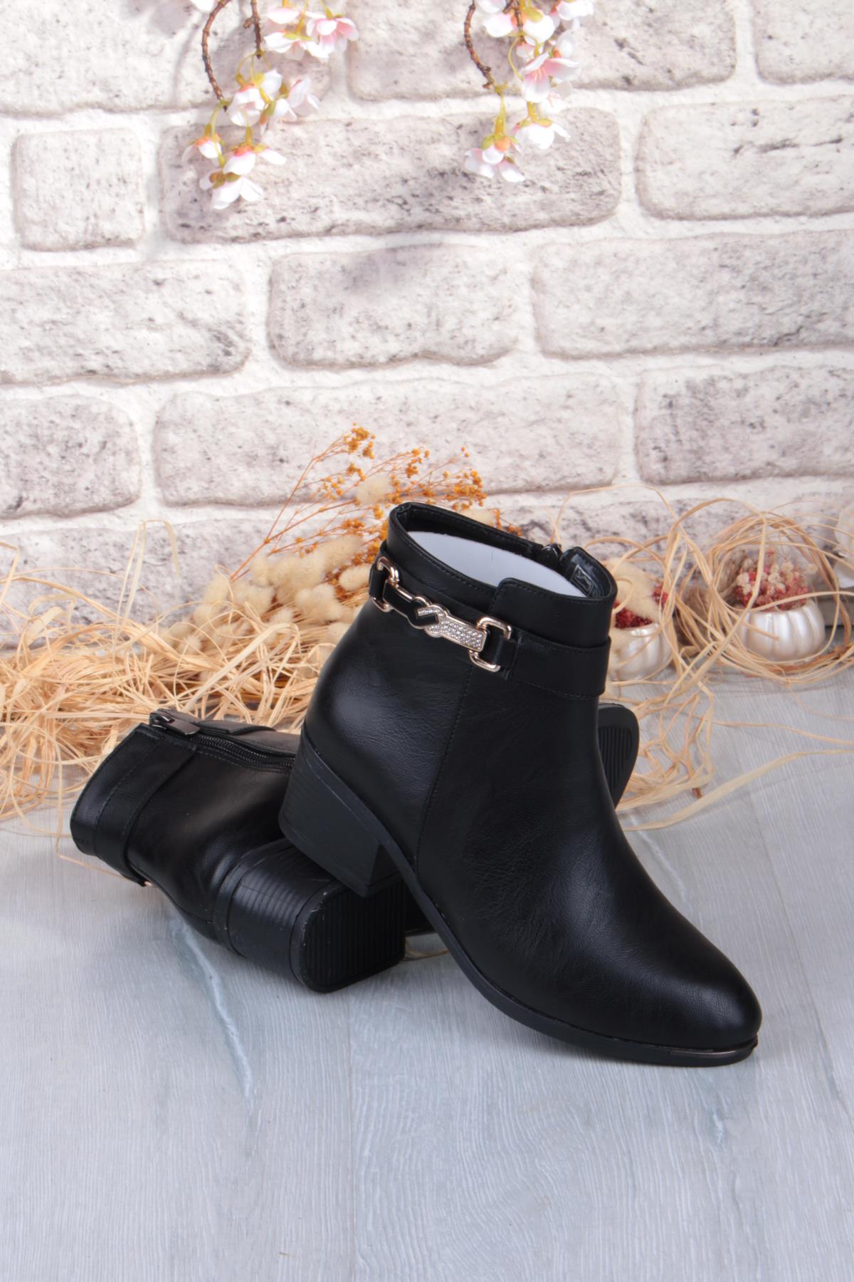 1092 Rahat Esnek Toka Detaylı Sıcak Astar 4 Cm yüksek Topuk Kadın Bot - Görsel 9