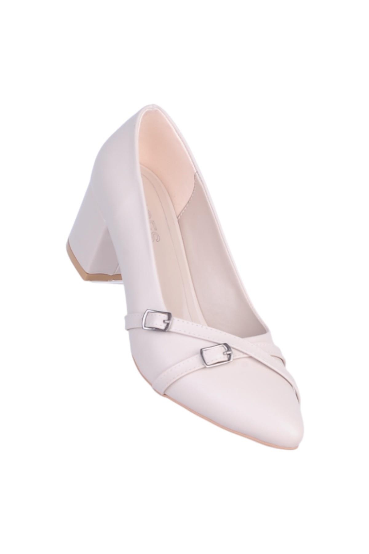 Pıno5 Krem Kadın 7Cm Topuklu Ayakkabı - Görsel 3