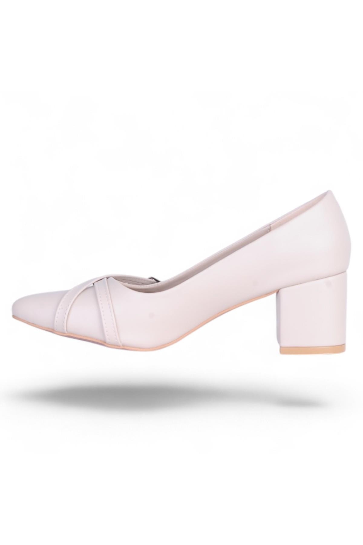 Pıno5 Krem Kadın 7Cm Topuklu Ayakkabı - Görsel 4