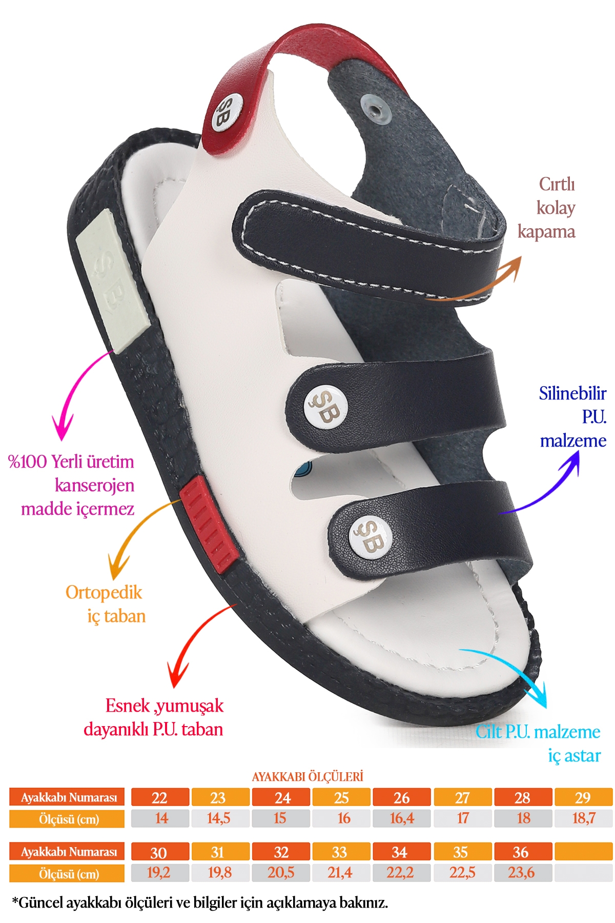 Erkek Çocuk Sandalet Şb 23502508-5816 Lacivert kırmızı beyaz - Görsel 3