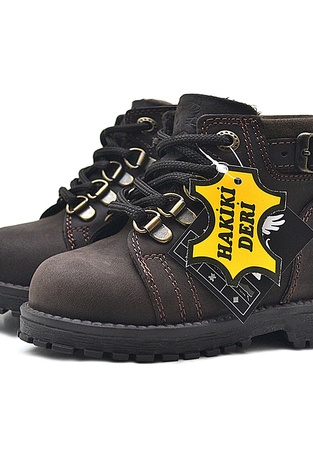 Griffon Hakiki Deri Fermuarlı Kışlık Çocuk Bot - Görsel 7