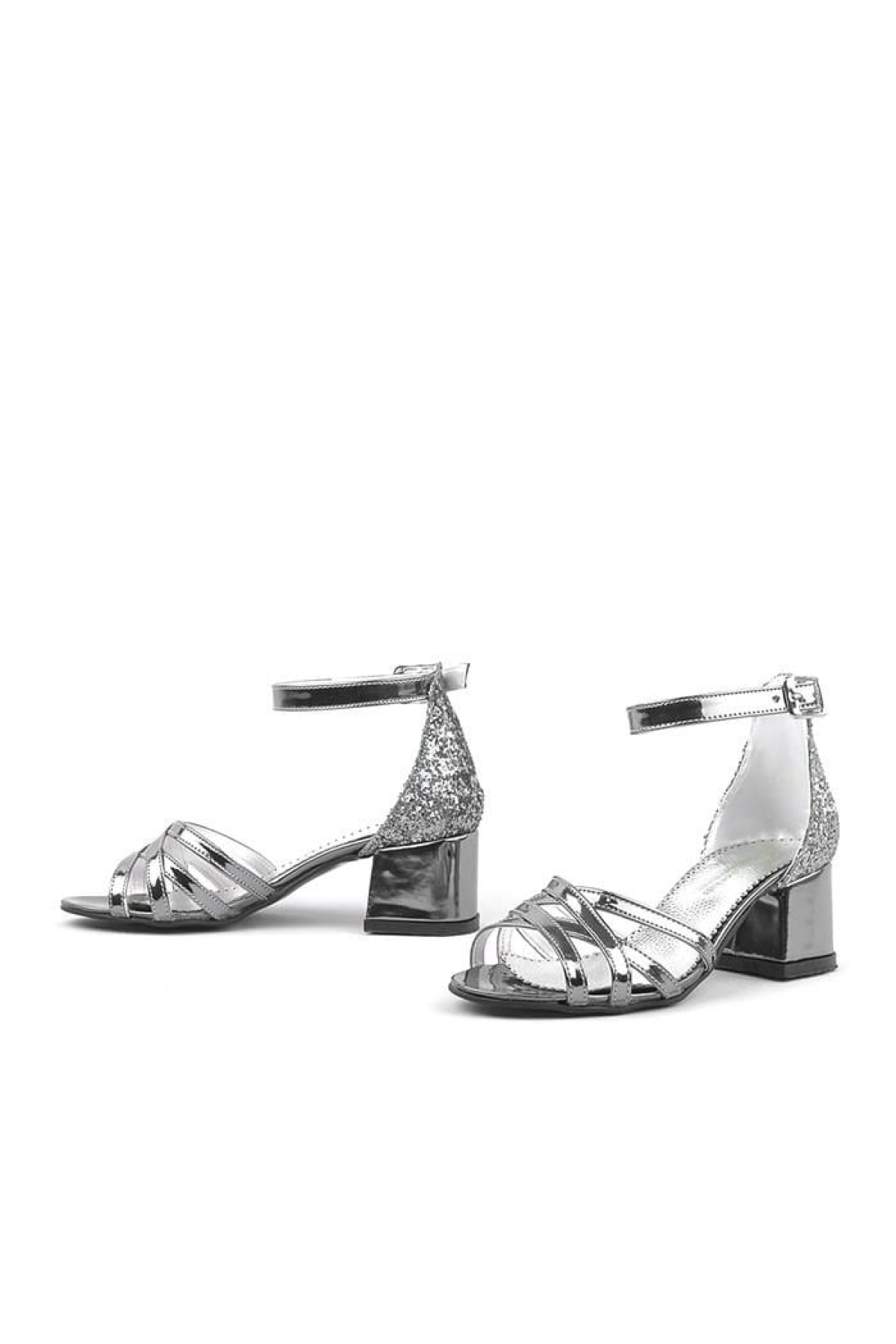 Belle Platin Kalın Topuklu Kız Çocuk Abiye Ayakkabı - Görsel 6