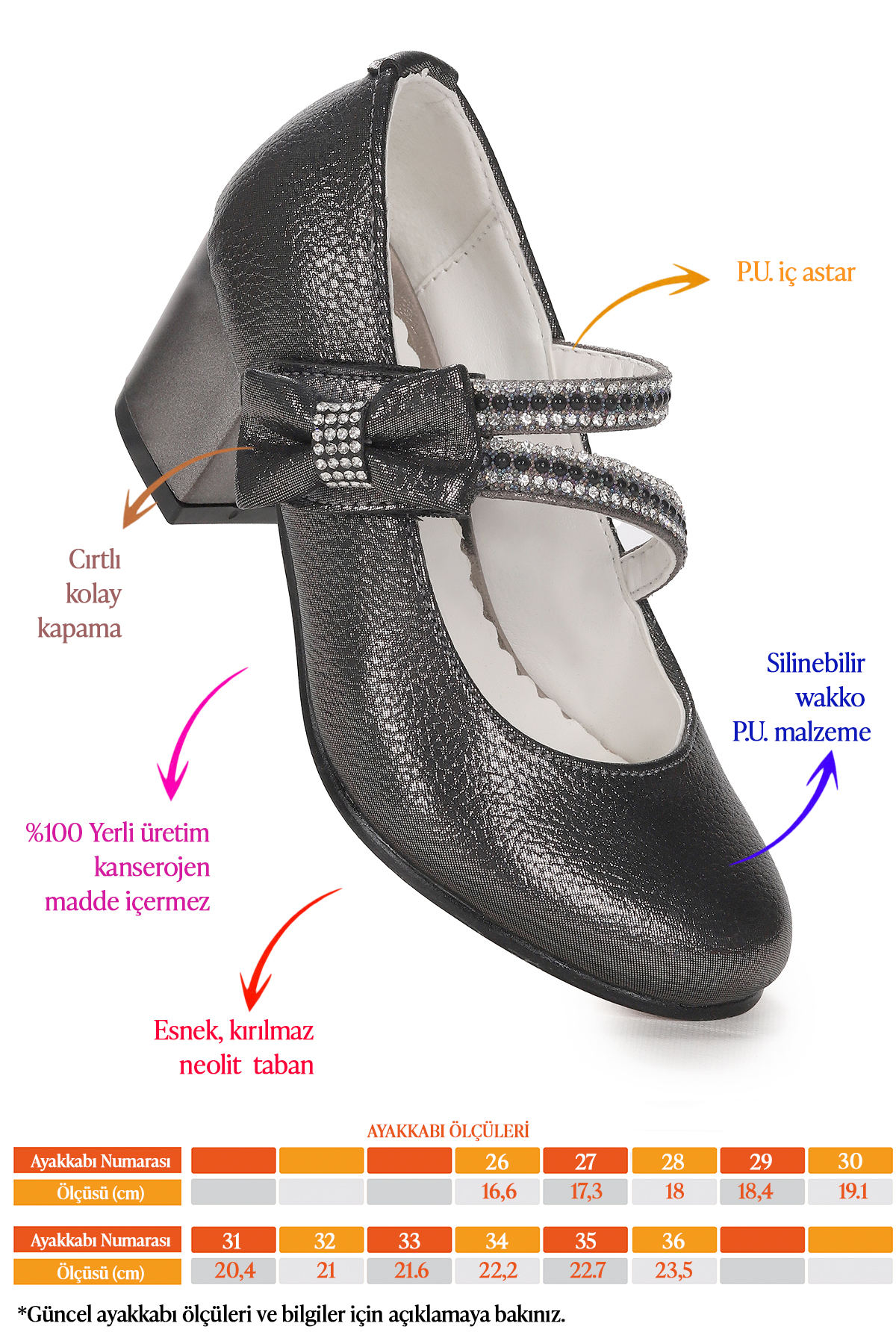 Aisha Vakko Günlük Kız Çocuk 4 Cm Topuklu Abiye Ayakkabı Platin - Görsel 3