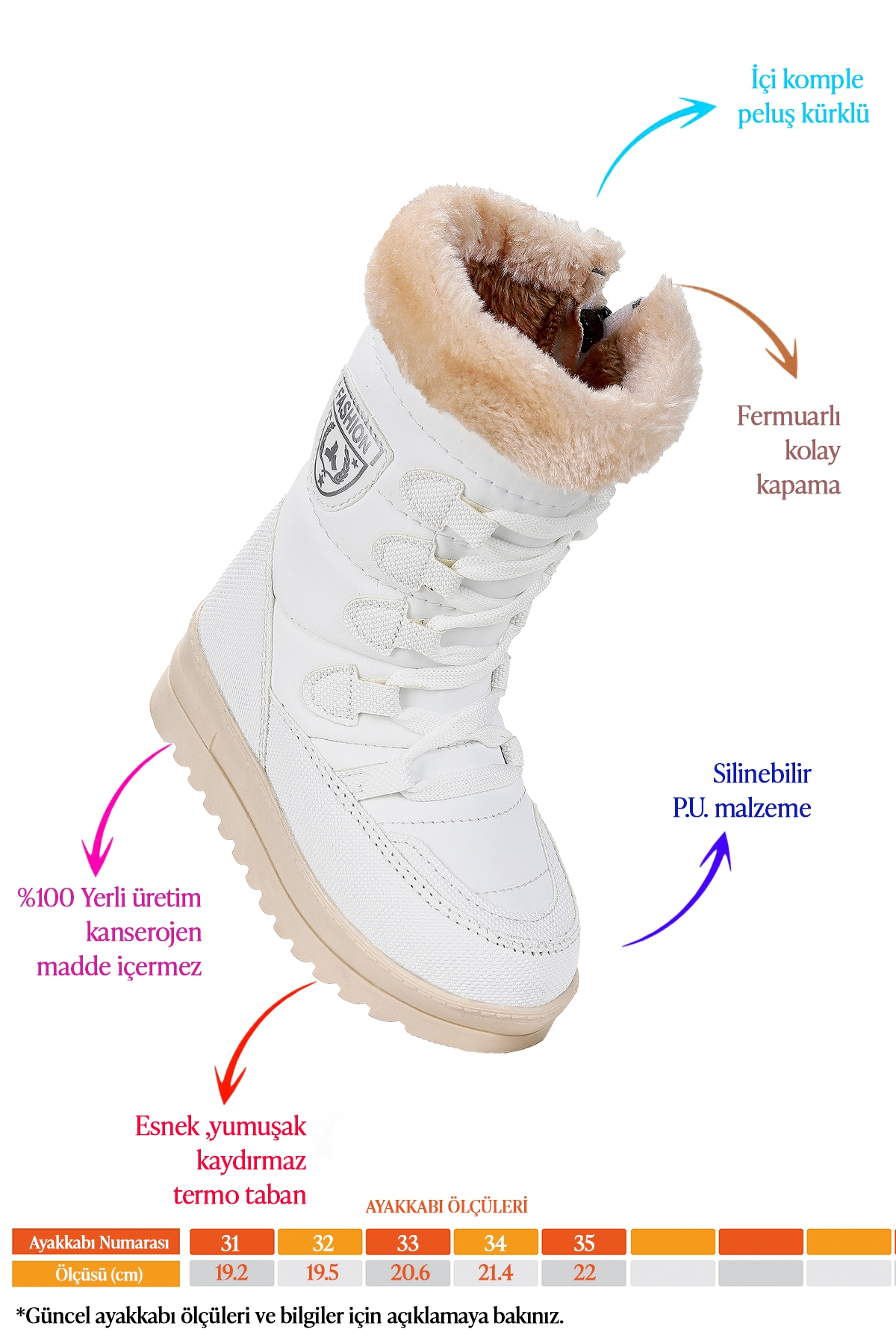 Deco İçi Termal Kürklü Kız Çocuk Kar Botu Ayakkabı Beyaz - Görsel 3