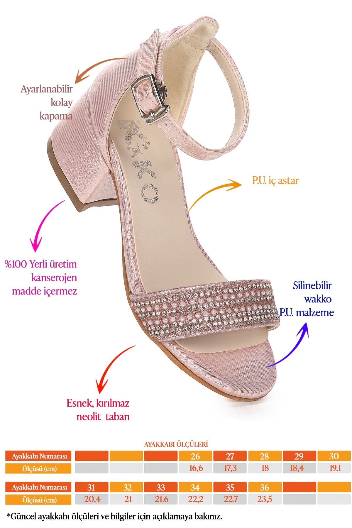 Elinor Vakko Günlük Kız Çocuk 3 Cm Topuklu Sandalet Abiye Ayakkabı Pudra - Görsel 3