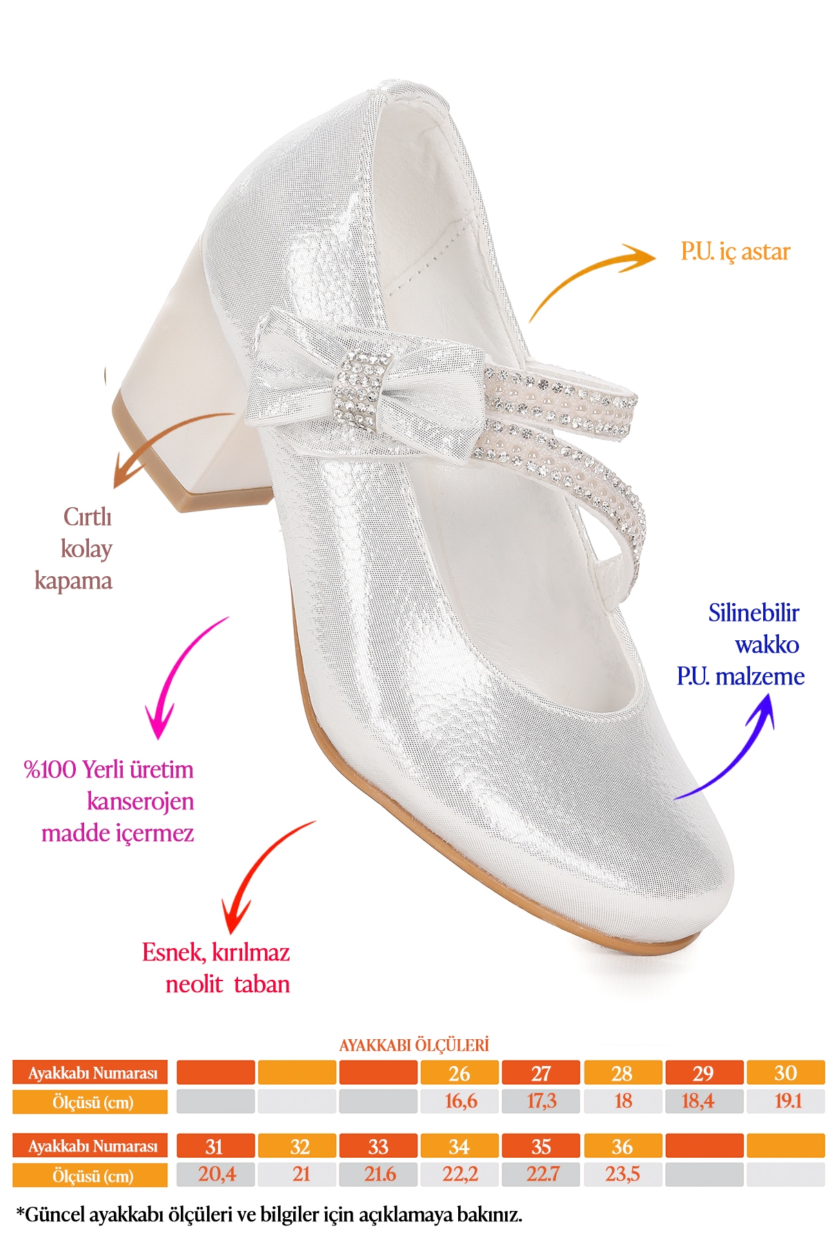 Aisha Vakko Günlük Kız Çocuk 4 Cm Topuklu Abiye Ayakkabı Sedef - Görsel 3