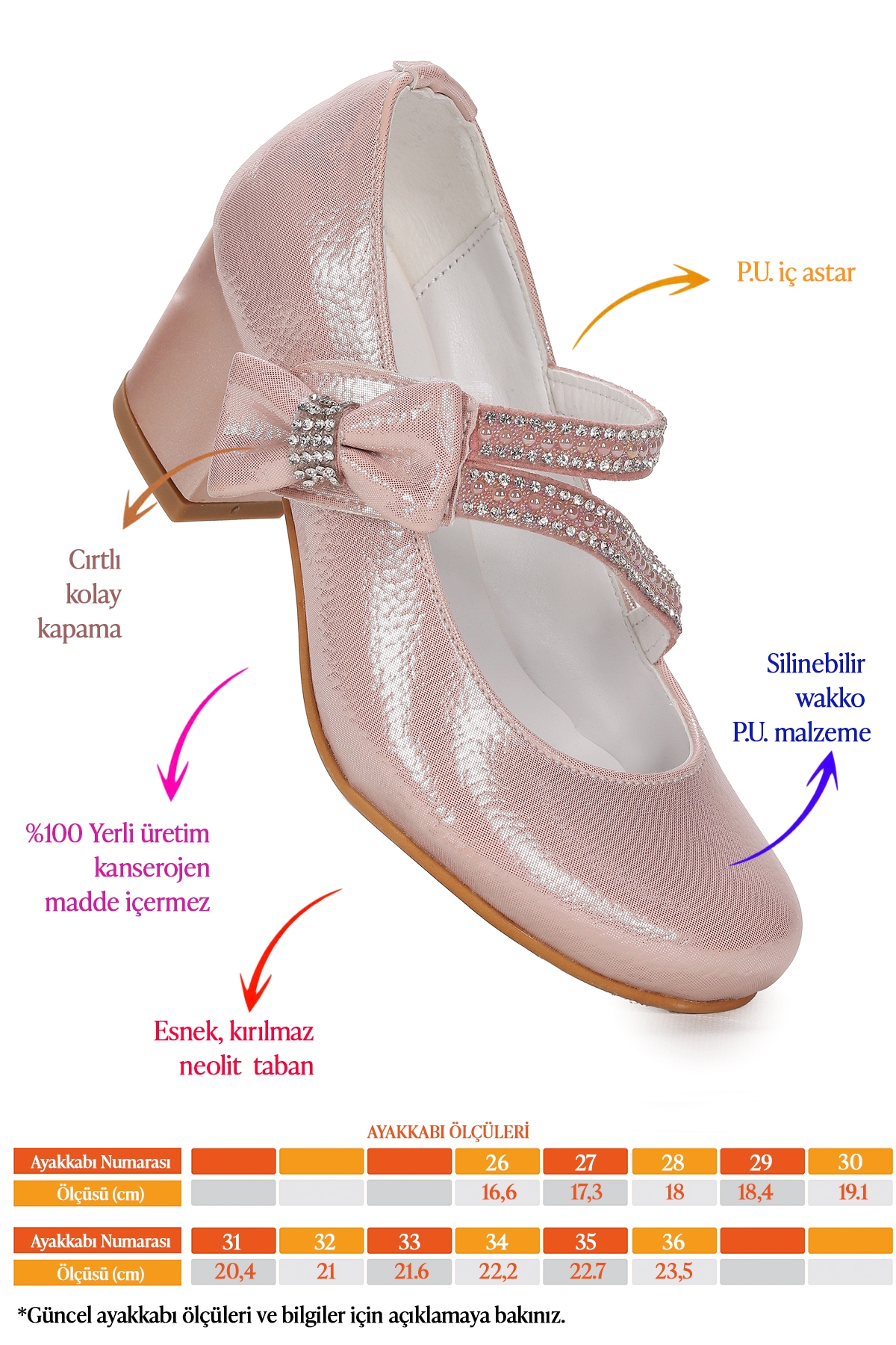 Aisha Vakko Günlük Kız Çocuk 4 Cm Topuklu Abiye Ayakkabı Pudra - Görsel 3