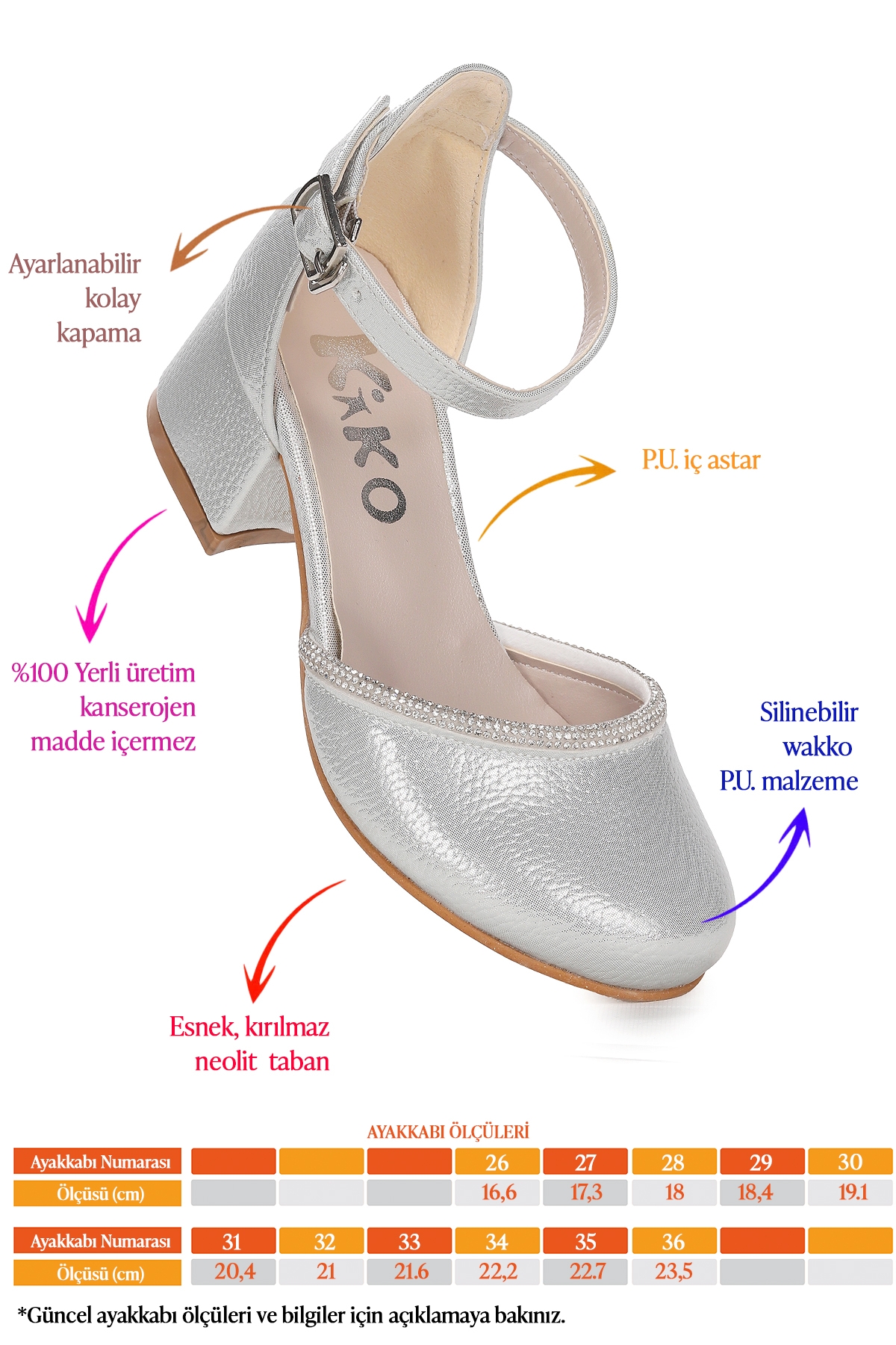 Ressa Vakko Taşlı Kız Çocuk 5 Cm Topuklu Sandalet Abiye Ayakkabı Gümüş - Görsel 3