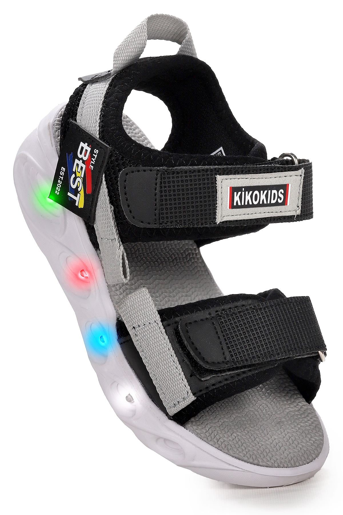 Best Işıklı Kız/Erkek Çocuk Cırtlı Sandalet Ayakkabı Siyah - Gri - Görsel 2