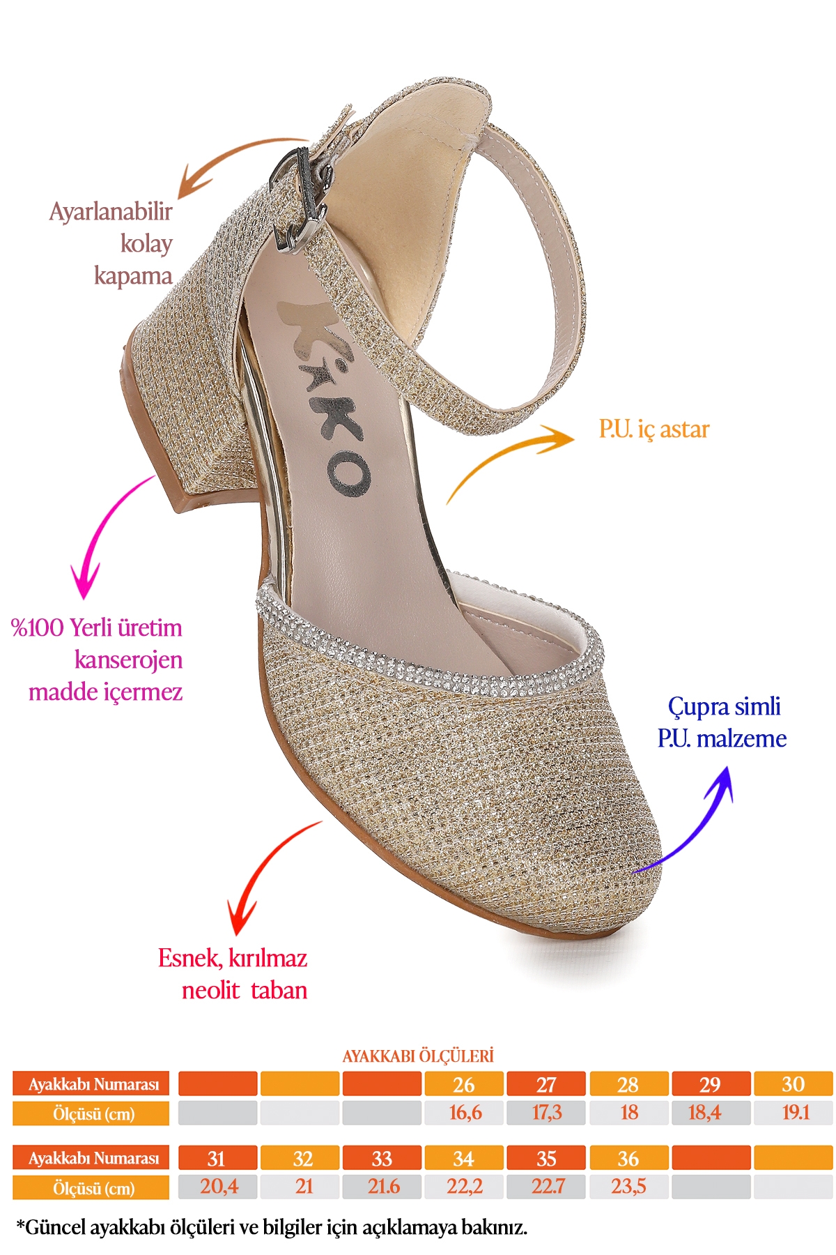 Ressa Çupra Taşlı Kız Çocuk 5 Cm Topuklu Sandalet Abiye Ayakkabı Altın - Görsel 3