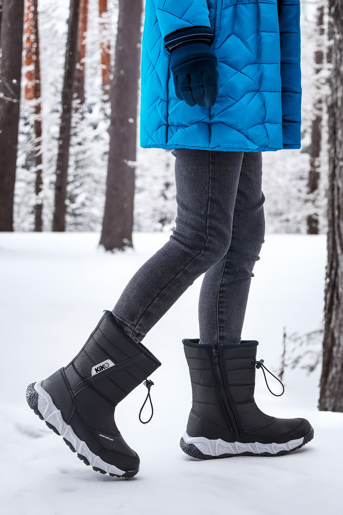 Molina Suya Dayanıklı Fermuarlı Kız/Erkek Çocuk Kar Bot Ayakkabı Siyah - Görsel 4