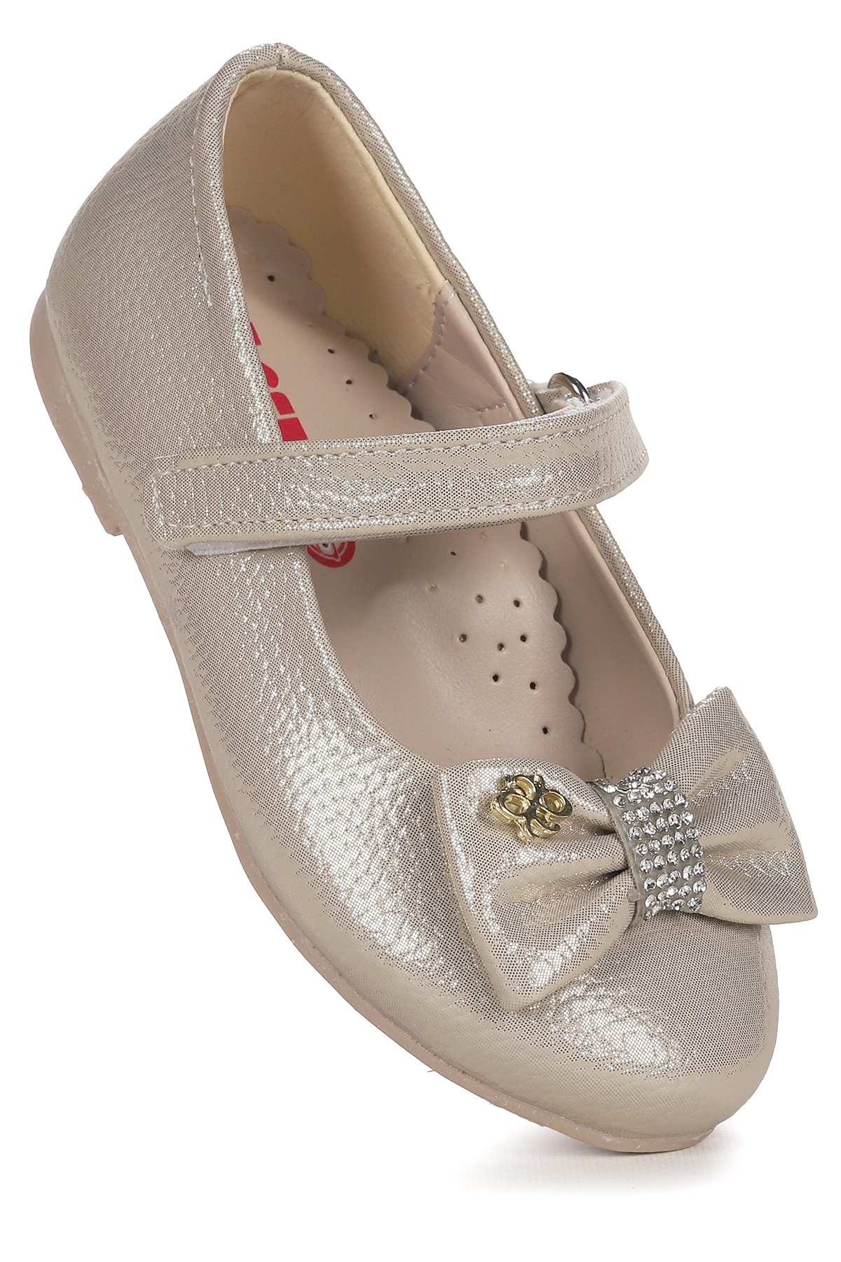 Withbow Vakko Cırtlı Fiyonklu Kız Çocuk Babet Ayakkabı Altın - Görsel 2