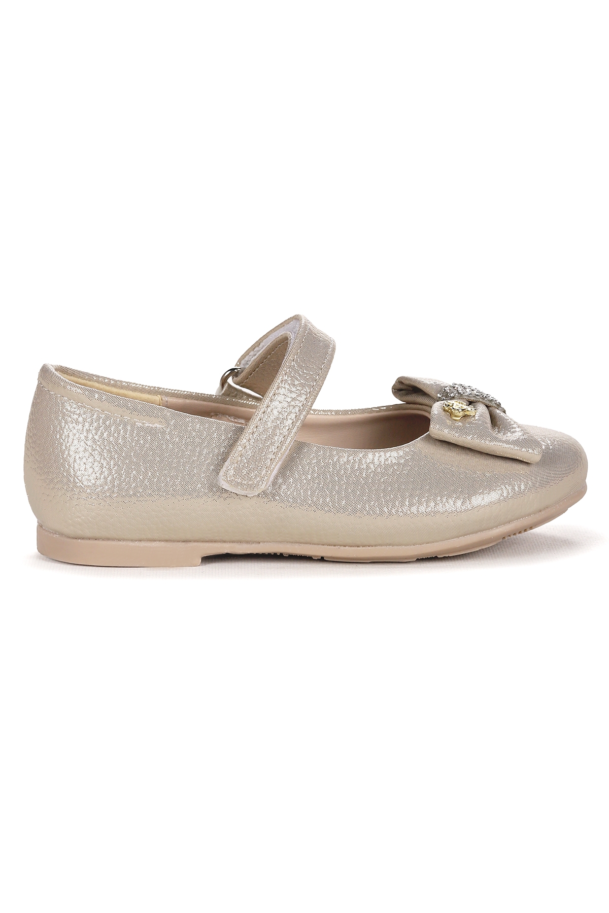 Withbow Vakko Cırtlı Fiyonklu Kız Çocuk Babet Ayakkabı Altın - Görsel 5