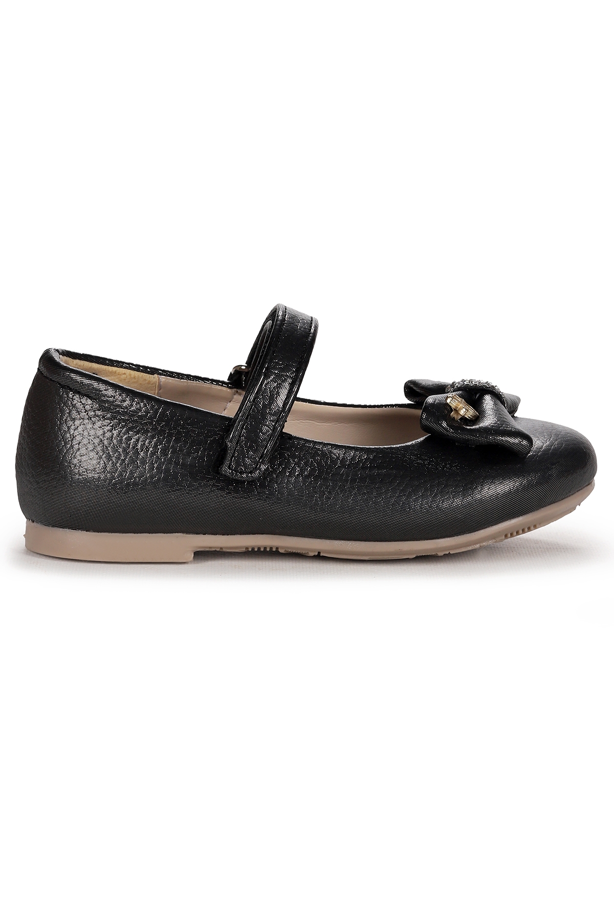 Withbow Vakko Cırtlı Fiyonklu Kız Çocuk Babet Ayakkabı Platin - Görsel 5