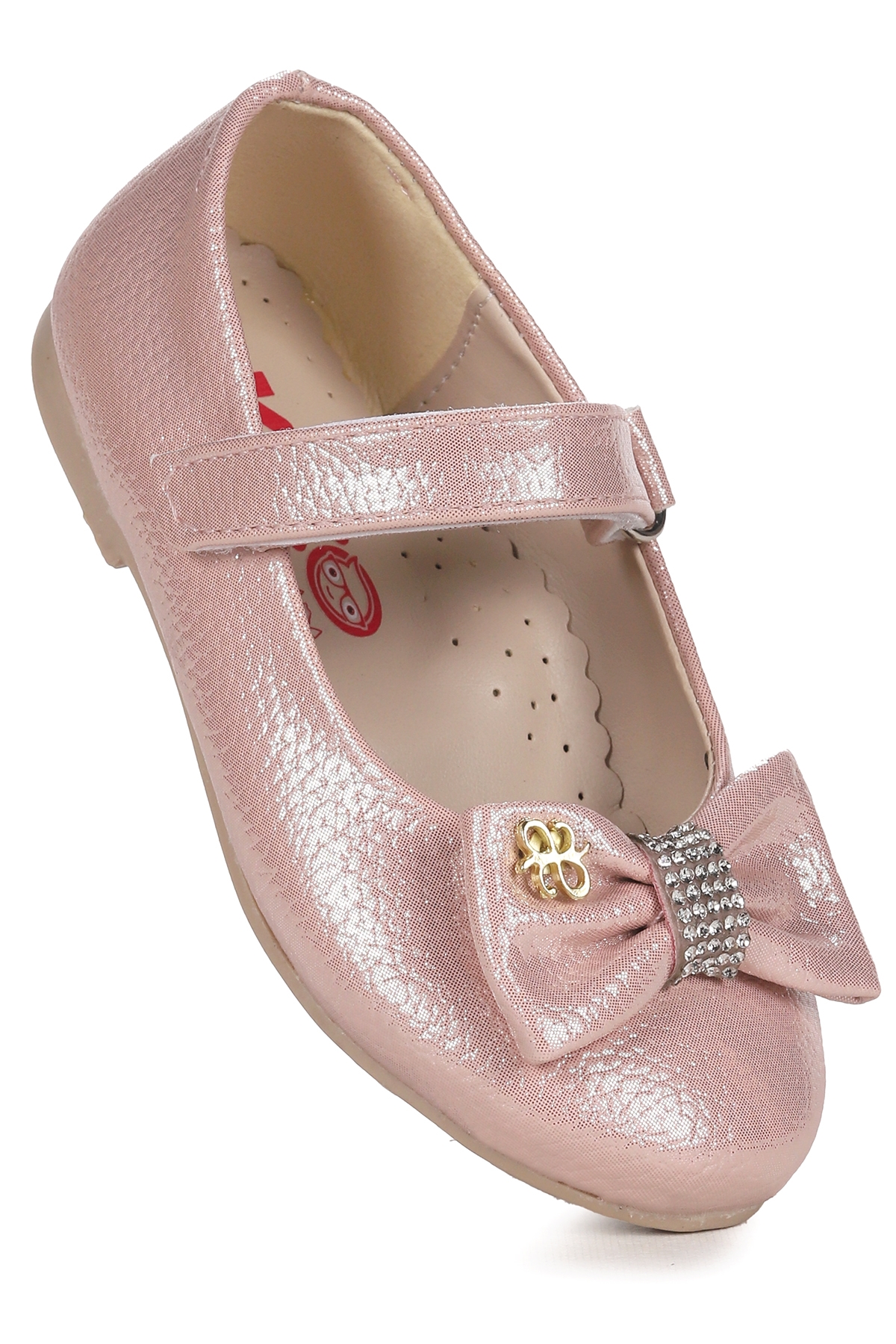 Withbow Vakko Cırtlı Fiyonklu Kız Çocuk Babet Ayakkabı Pudra - Görsel 2