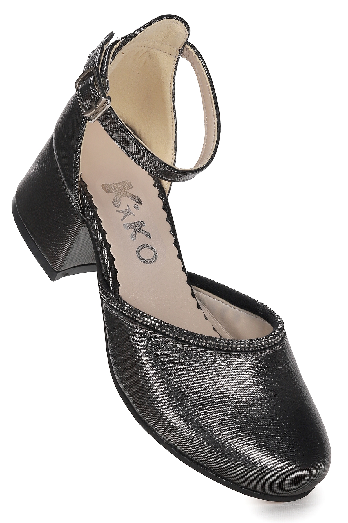 Ressa Vakko Taşlı Kız Çocuk 5 Cm Topuklu Sandalet Abiye Ayakkabı Platin - Görsel 2