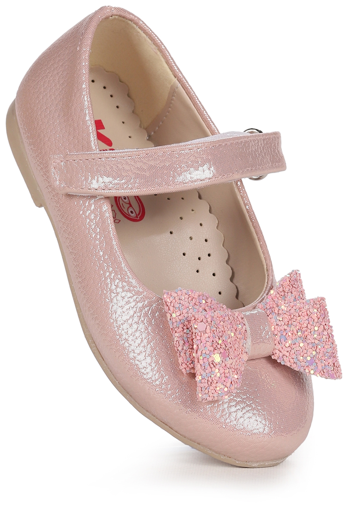 Babe Vakko Cırtlı Fiyonklu Kız Çocuk Babet Ayakkabı Pudra - Görsel 2