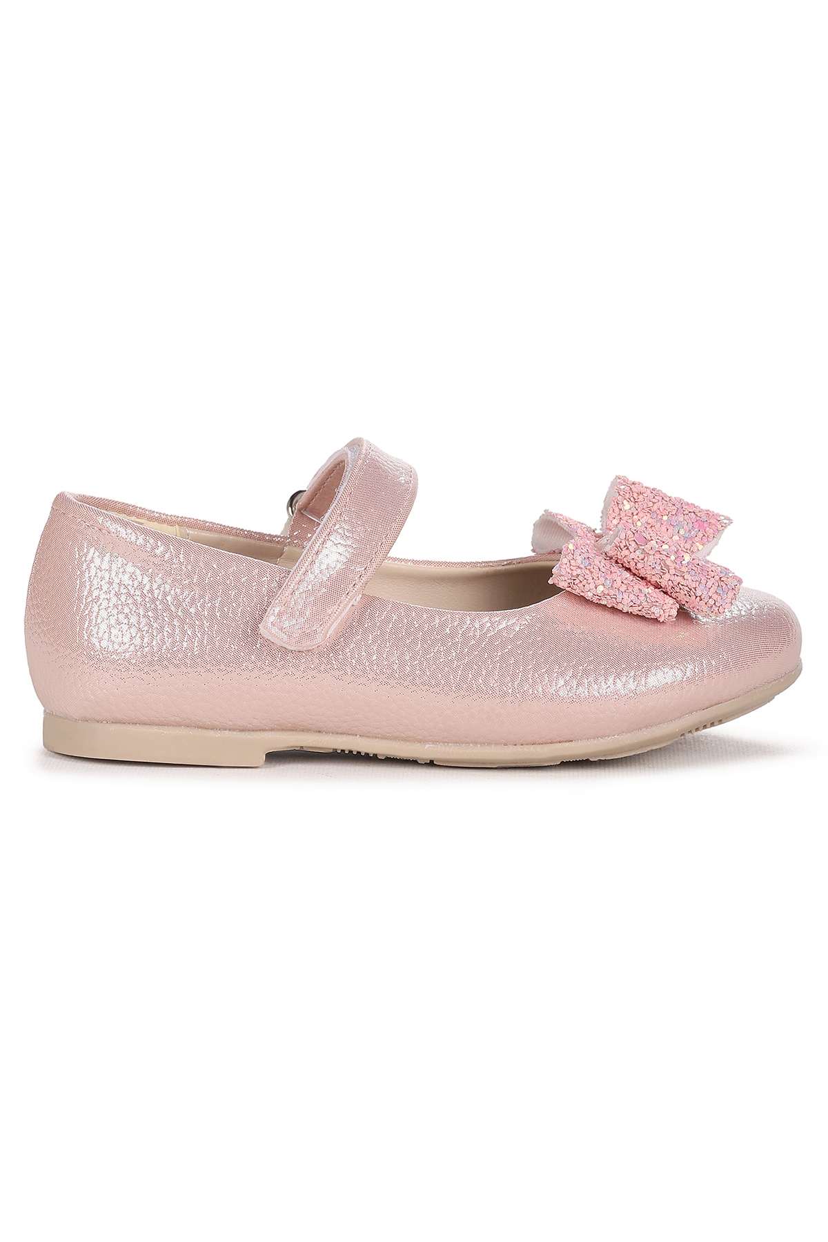 Babe Vakko Cırtlı Fiyonklu Kız Çocuk Babet Ayakkabı Pudra - Görsel 5