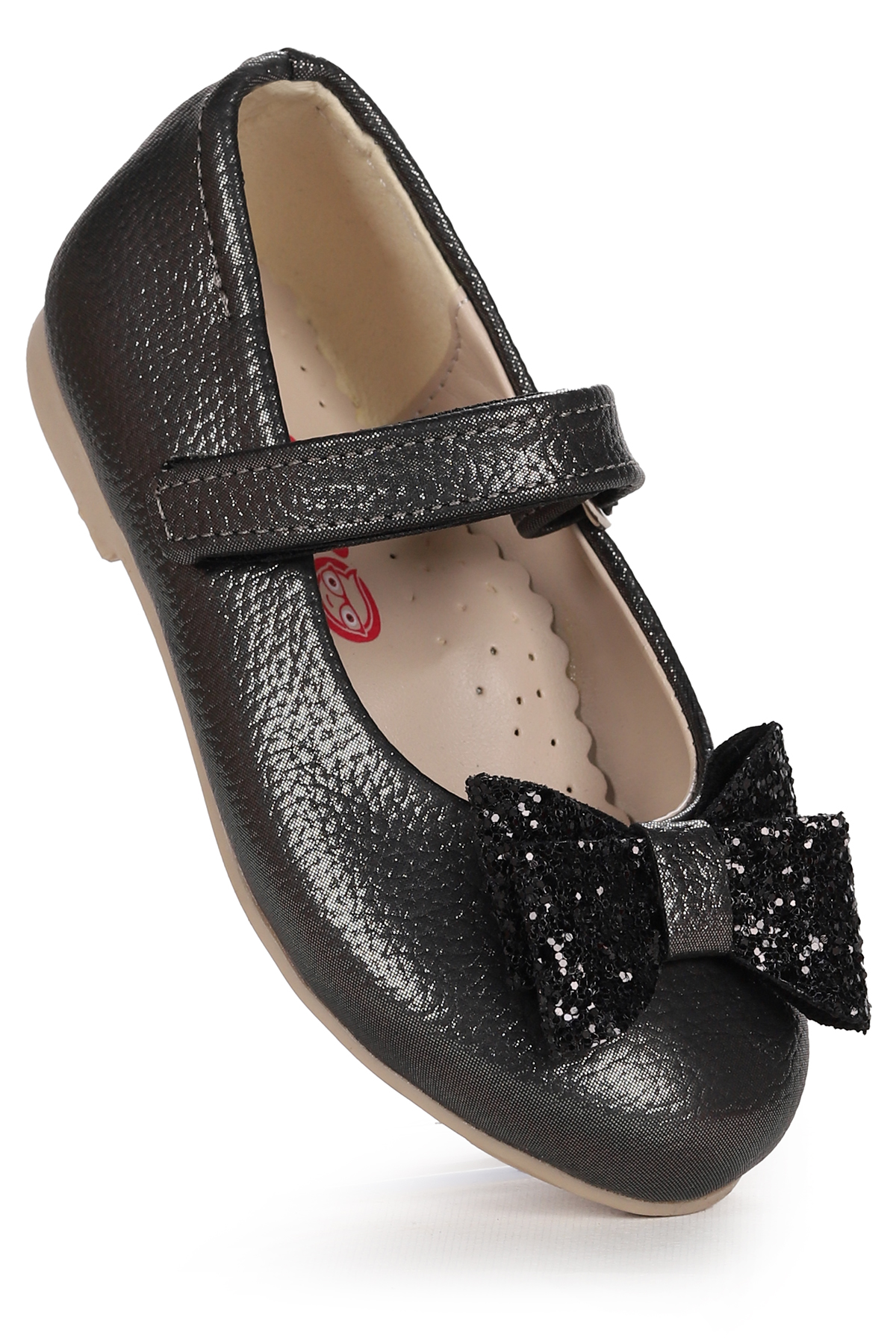 Babe Vakko Cırtlı Fiyonklu Kız Çocuk Babet Ayakkabı Platin - Görsel 2