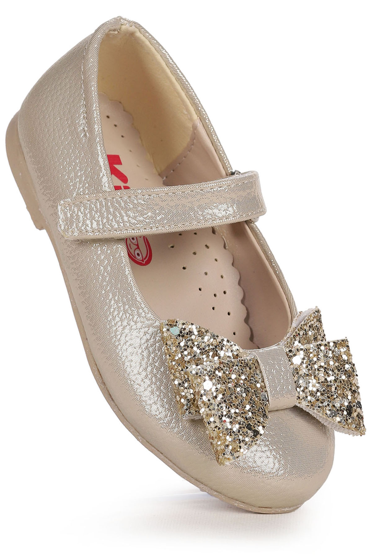 Babe Vakko Cırtlı Fiyonklu Kız Çocuk Babet Ayakkabı Altın - Görsel 2