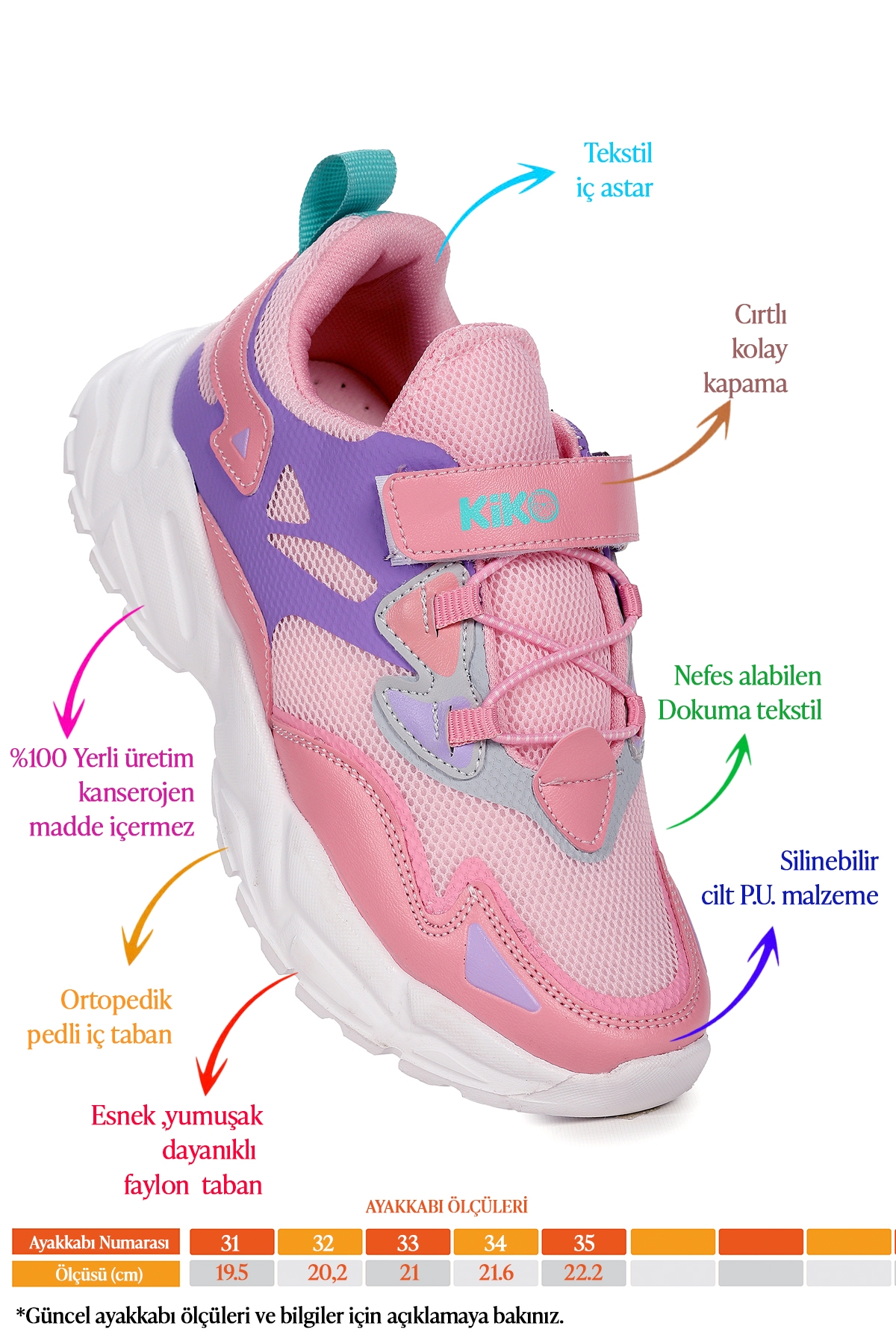 Porta Cırtlı Fileli Kız/Erkek Çocuk Spor Ayakkabı Şeker - Lila - Görsel 3