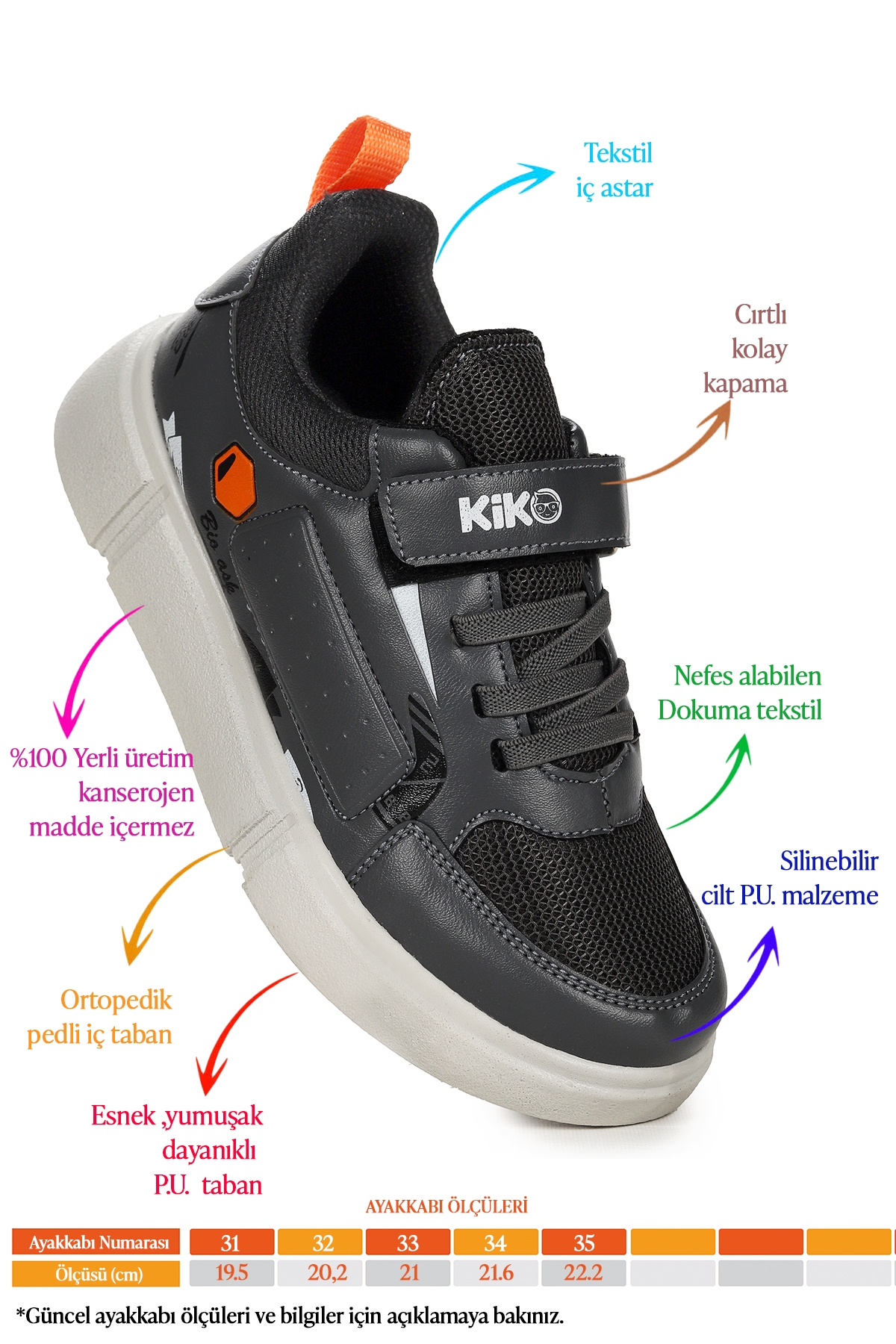 Bave Cırtlı Fileli Kız/Erkek Çocuk Spor Ayakkabı Füme - Siyah - Görsel 3