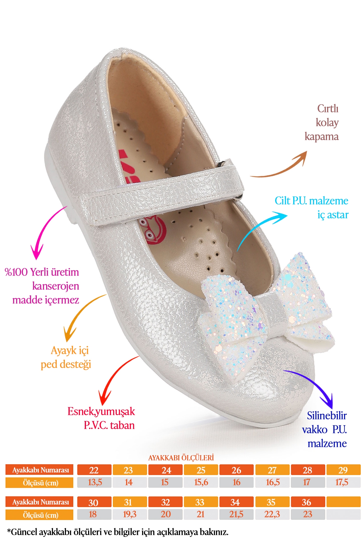 Babe Vakko Cırtlı Fiyonklu Kız Çocuk Babet Ayakkabı Sedef - Görsel 3